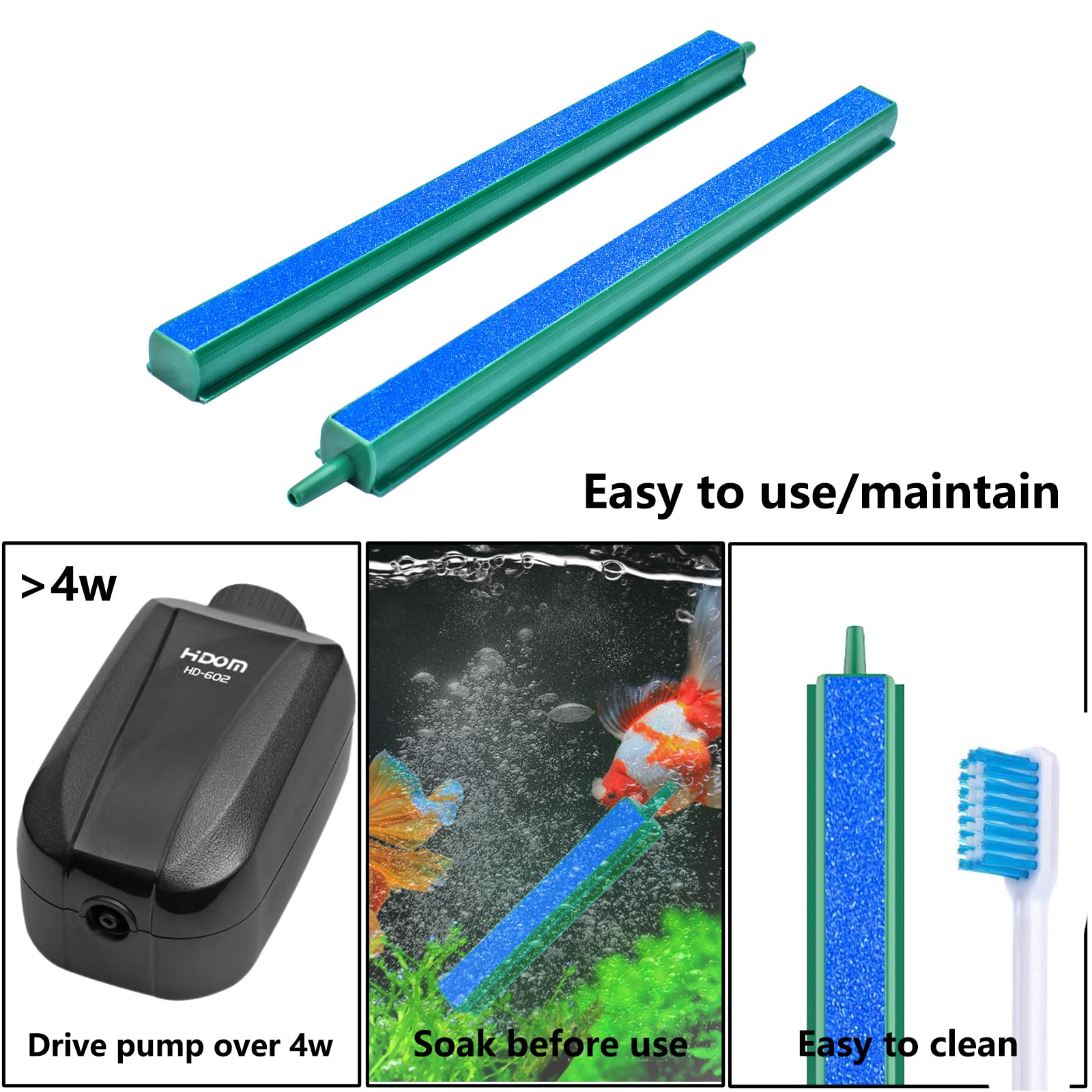8 Inch Air Stone Bar Bubble Diffuser Set with Suction Cups - Aquarium Air Stone for Fish Tank Oxygenation - Perfect for Freshwater/Saltwater Tanks, Hydroponics & Pond Aeration