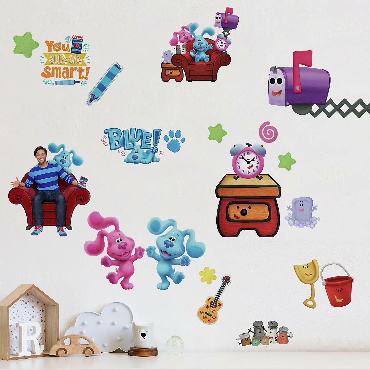 Blue's Clues Peel and Stick Wall Decals - Removable Kids Room Decor, Nursery Stickers, DIY Wall Art for Boys & Girls - Perfect for Bedrooms, Playrooms, and Classrooms