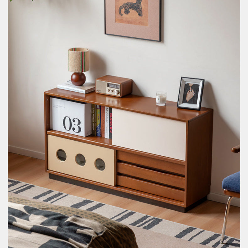 Antique Style Poplar Solid Wood TV Stand - Rustic Entertainment Center for Living Room, Bedroom & Home Theater
