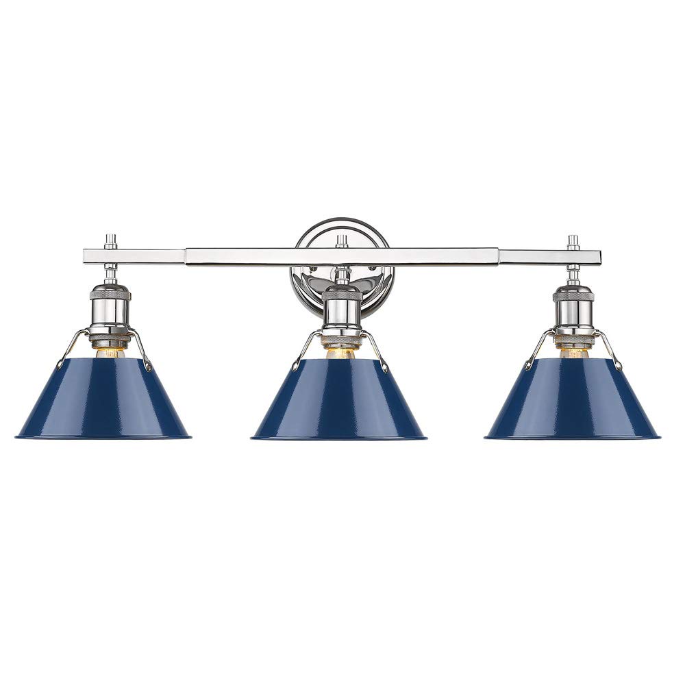 Golden Lighting 3306-BA3 CH-NVY Orwell Bathroom Vanity Light Fixture - Chrome Finish with Navy Blue Glass Shade - Perfect for Modern Bathrooms, Powder Rooms & Home Decor