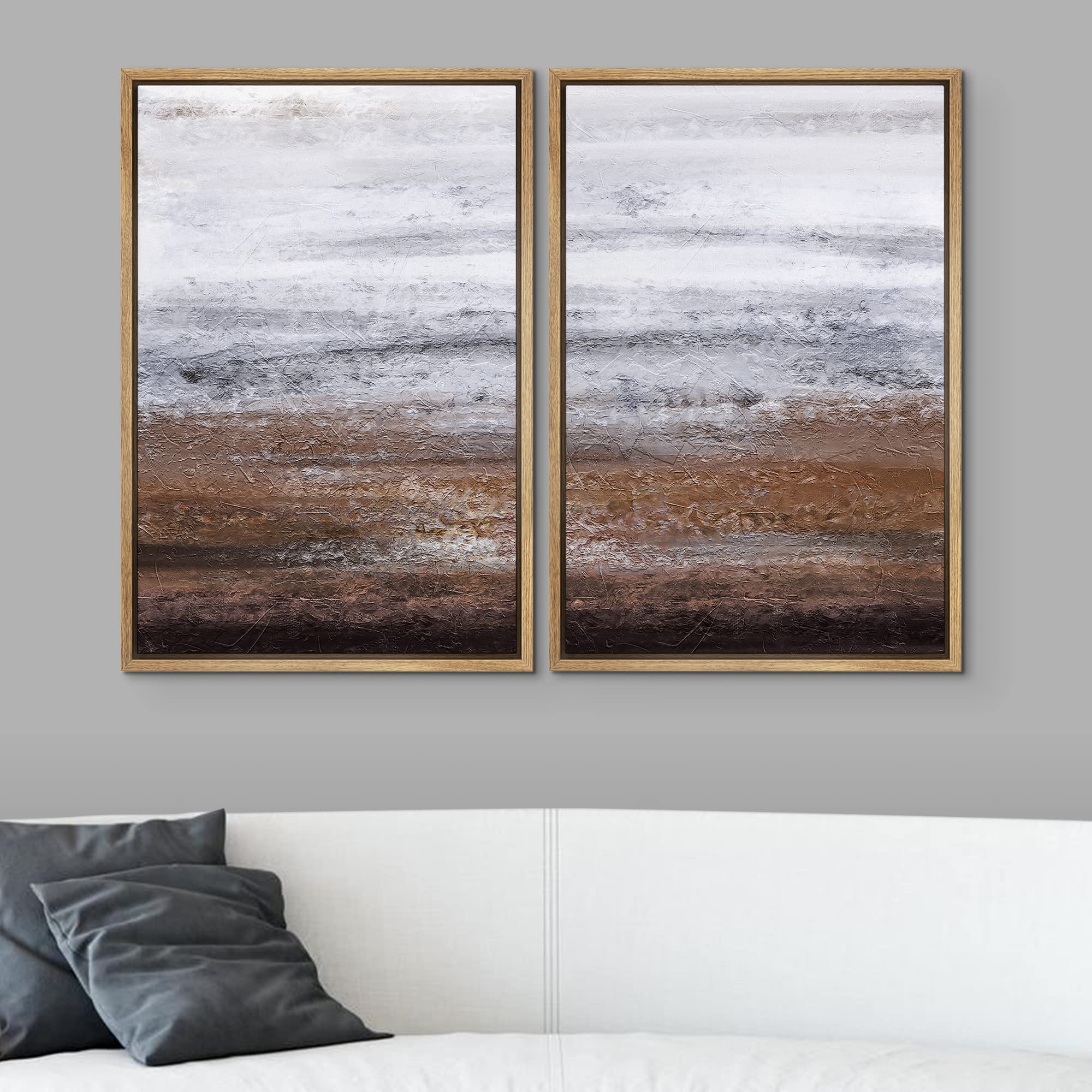 Abstract Framed Canvas Wall Art Set - Modern Pastel Paint Strokes & Geometric Shapes for Living Room, Bedroom, Office Decor - 16x24 Inch Natural Wood Frame | Perfect for Contemporary Home & Workspace Interior Design