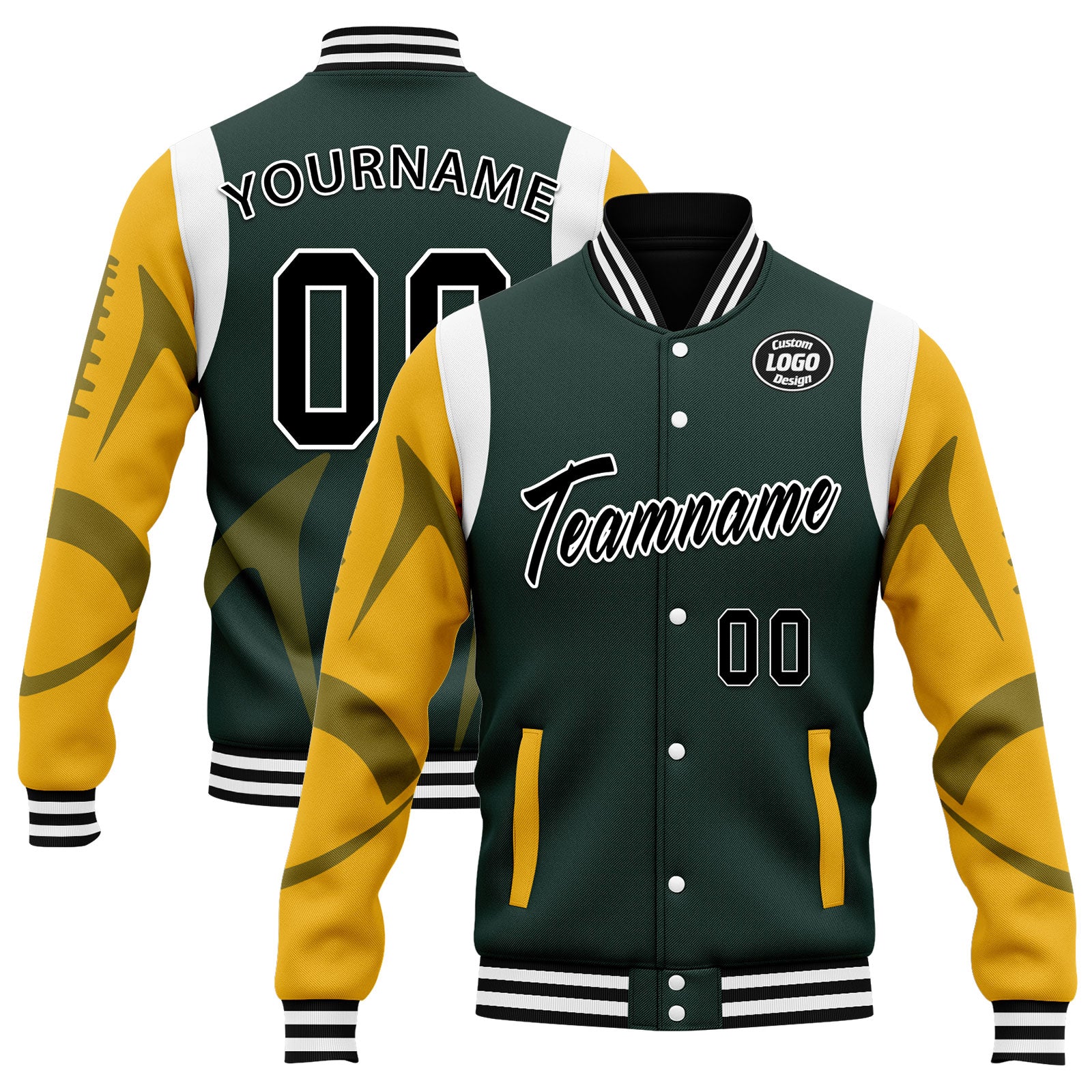 Custom Green Bay Packers Bomber Jacket - Personalized Varsity Letterman Jacket with Full Snap Closure (FZ005 D025004) - Perfect for Game Day, Sports Events & Casual Wear
