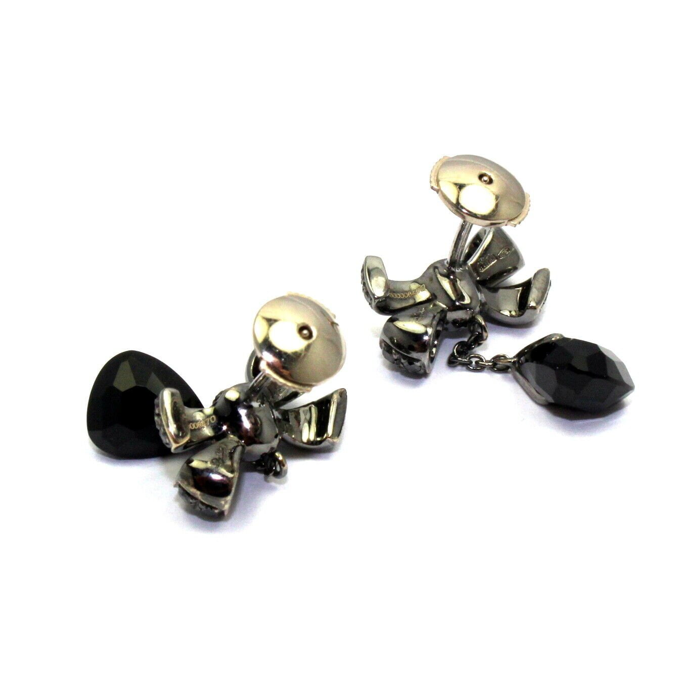 Authentic Pomellato 18k White Gold Black Diamond Onyx Drop Bow Earrings - Luxury Italian Jewelry for Women, Perfect for Weddings, Parties & Special Occasions