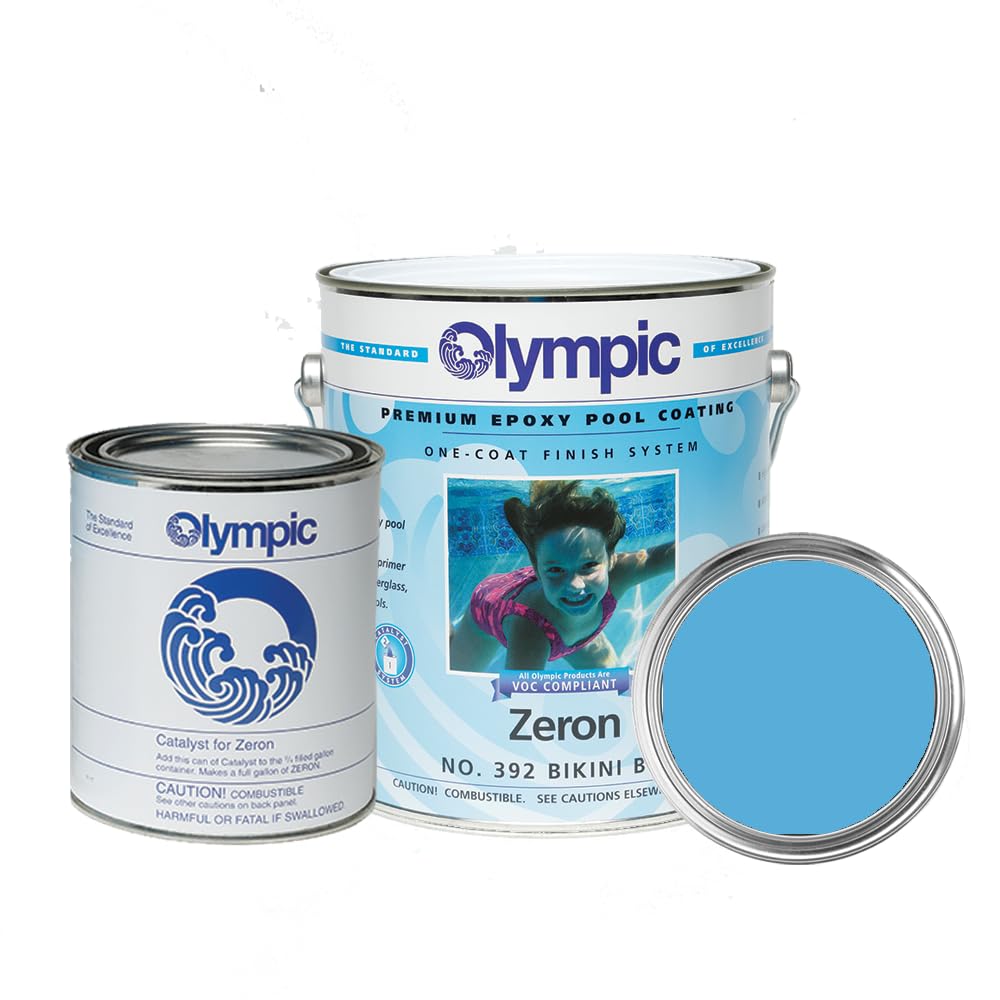 Zeron Bikini Blue Olympic Pool Paint - 1 Gallon Two-Part Epoxy Swimming Pool Coating - One-Coat Solution for Plaster, Fiberglass, Steel & Aluminum Pools - Perfect for Residential & Commercial Pool Renovations