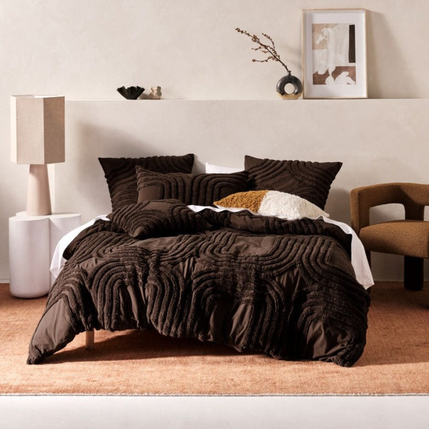 Linen House Farrah Cacao Quilt Cover Set - Soft Luxury Bedding for Queen/King Size Beds - Perfect for Cozy Bedrooms & Guest Rooms