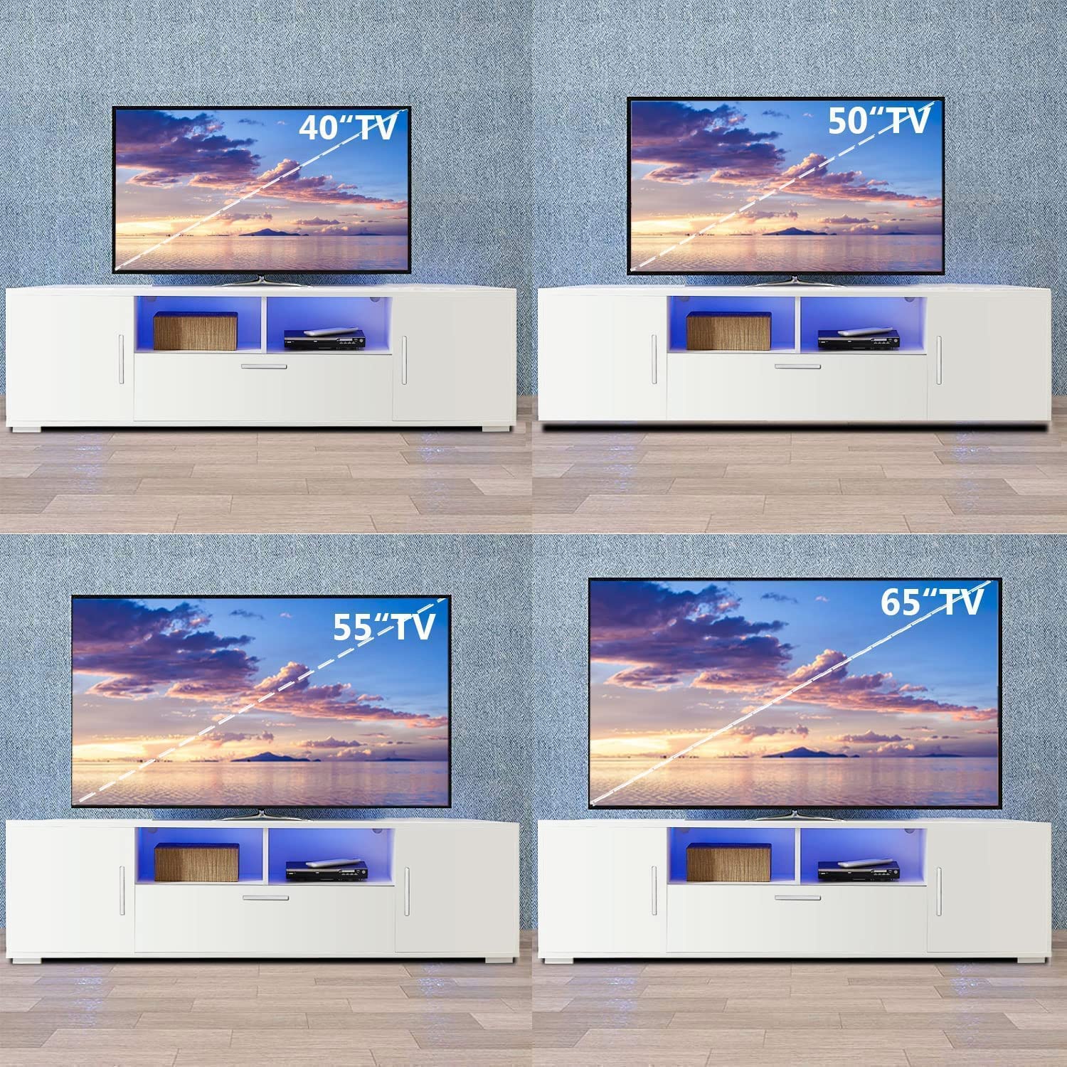 Modern LED TV Stand for 70-75 Inch TVs with Storage Drawer & Lights - Entertainment Center Media Console Table for 50/55/65 Inch TVs (White) - Perfect for Living Room, Gaming & Movie Nights