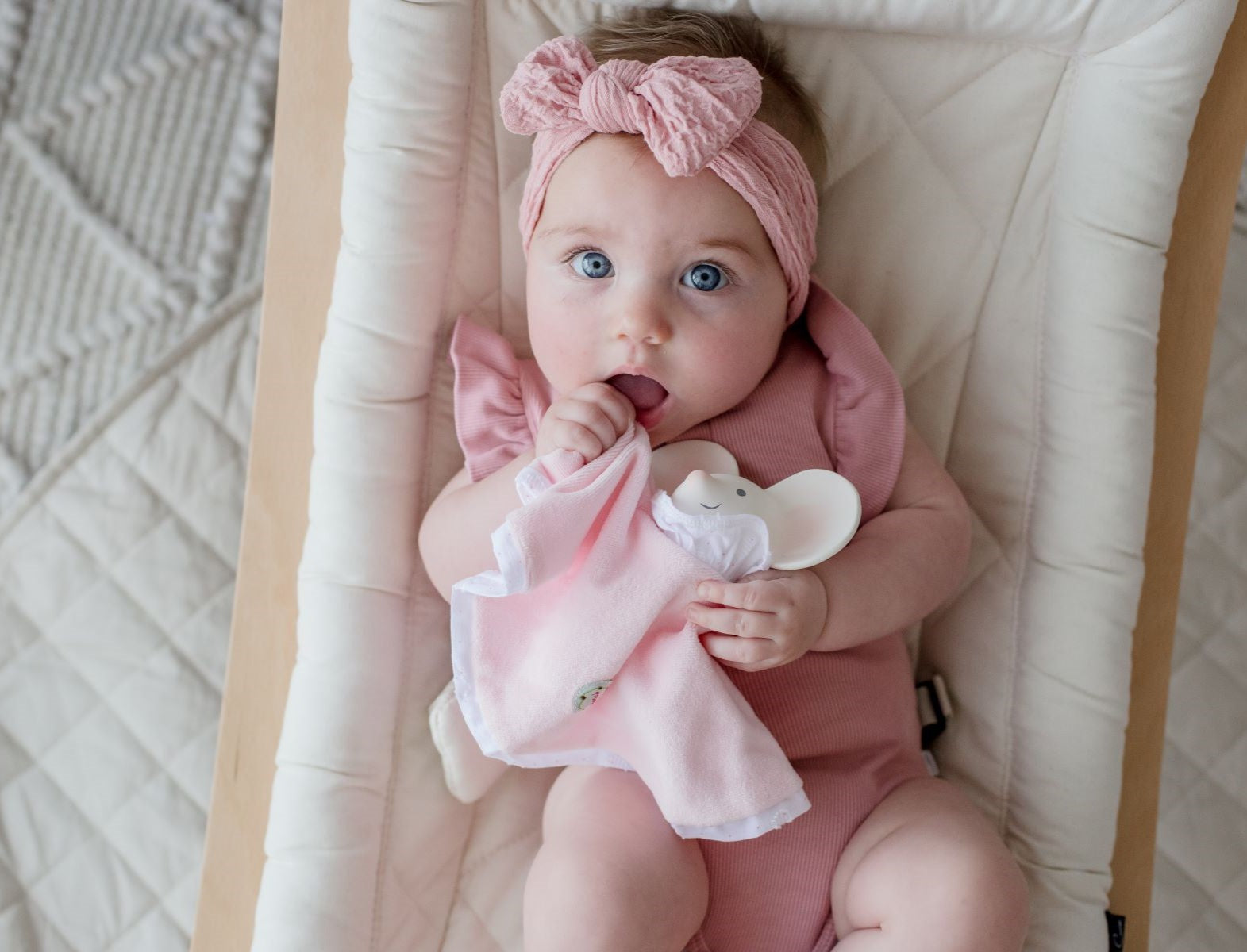 Tikiri Meiya the Mouse Snuggly Teether & Comforter - Soft Baby Teething Toy for Soothing Gums & Comfort - Perfect for Infants & Toddlers During Sleep, Travel, and Playtime