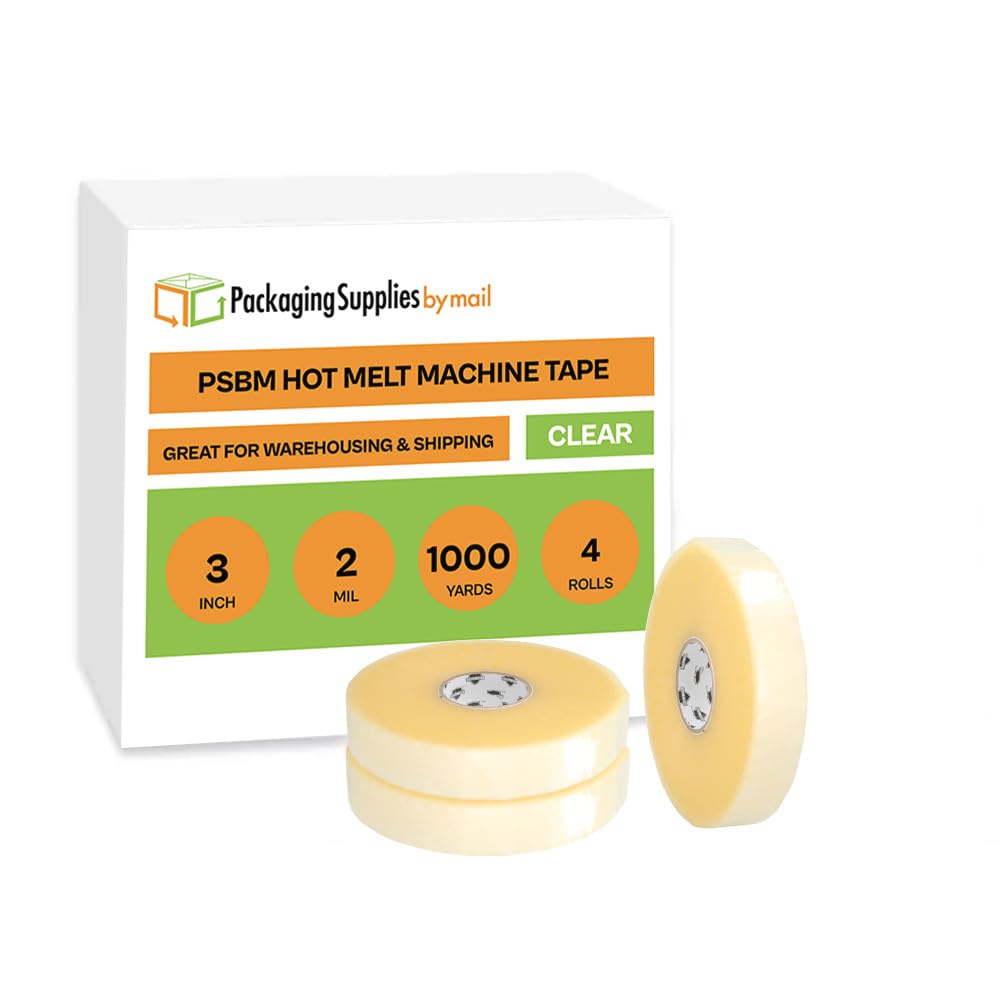 PSBM Hot Melt Packing Tape 3 Inch x 1000 Yards, 4 Rolls Clear Shipping Tape - 2 Mil Strong Adhesive for Sealing Boxes, Moving & Storage | Ideal for Home, Office & Warehouse Packaging Needs