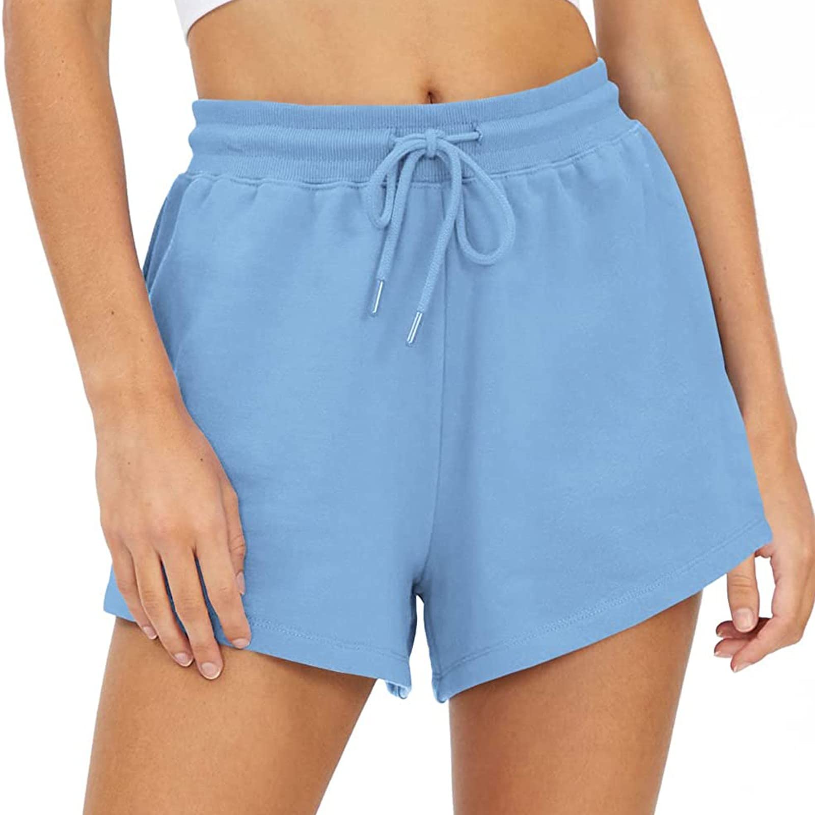 Ymosrh Women's Elastic Waist Shorts - Soft Comfortable Activewear Lounge Shorts with Side Pockets & Drawstring - Perfect for Yoga, Running, Gym Workouts & Casual Wear