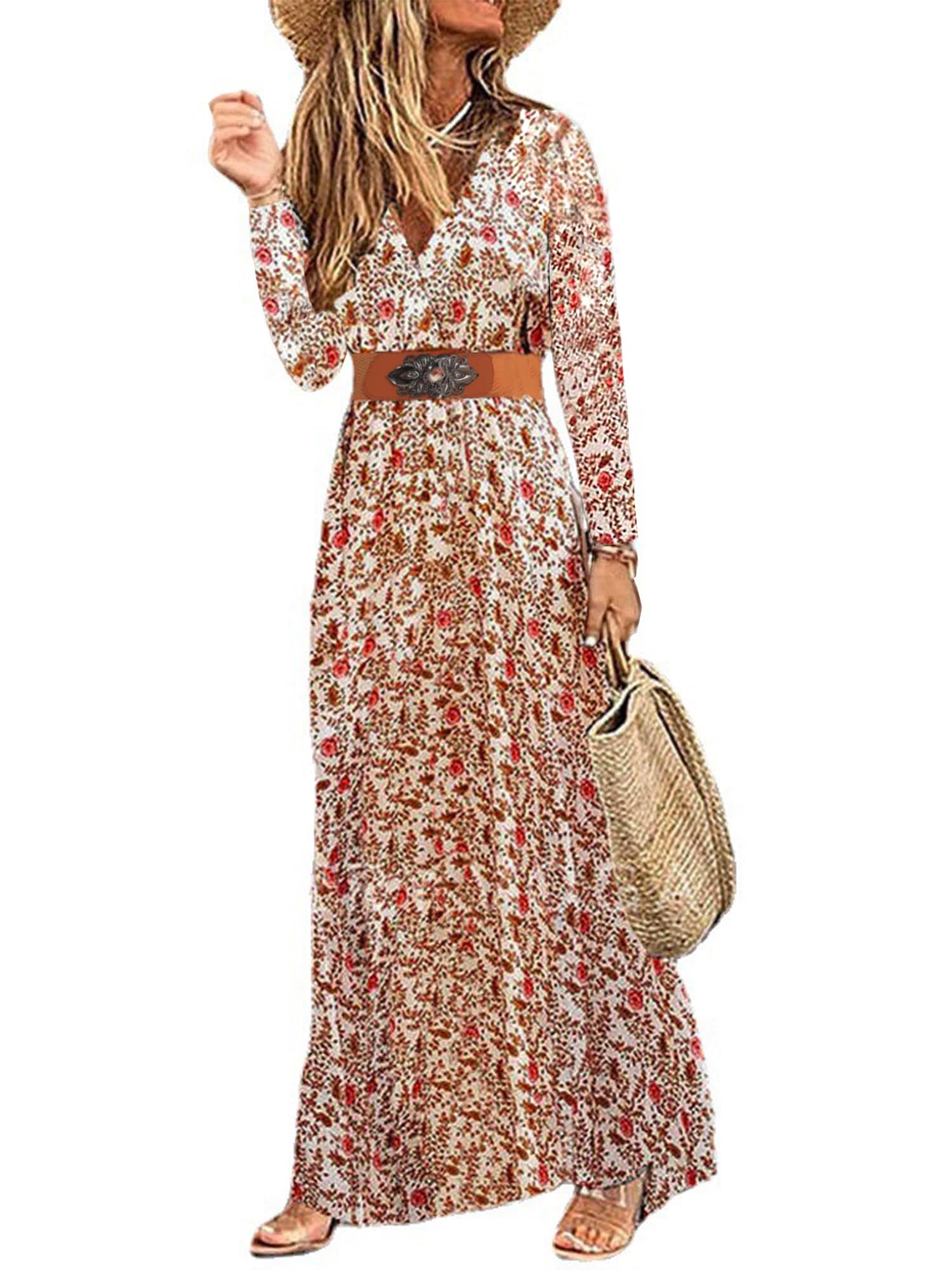 MessBebe Women's Maxi Dress - Short Sleeve V-Neck High Waist Flowy Wrap Dress for Summer, Beach, Wedding Guest & Special Occasions