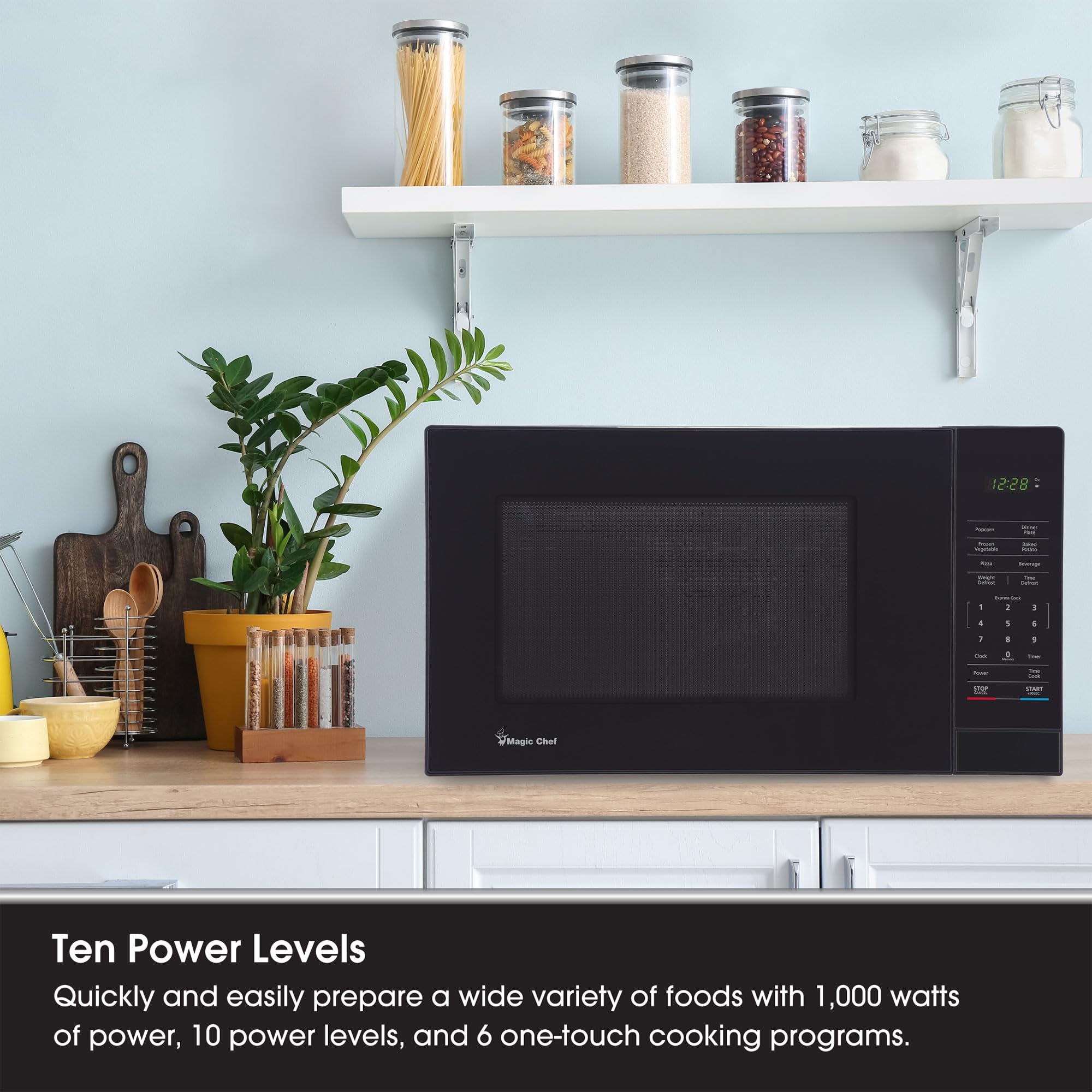 Magic Chef Countertop Microwave Oven - 1000W Compact 1.1 Cu Ft Small Microwave with 10 Power Levels - Perfect for Dorms, Apartments & Small Kitchens - Black