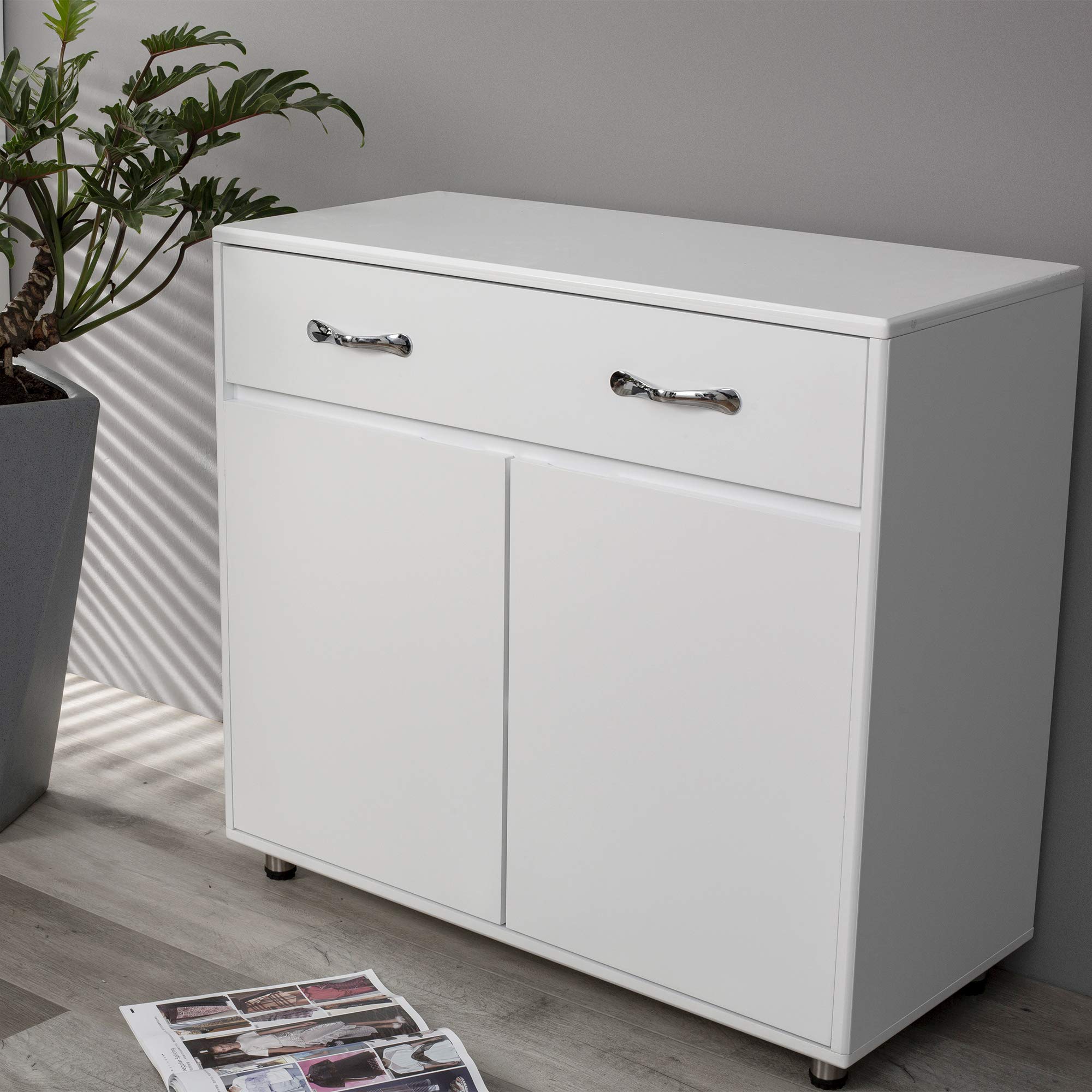 2-Door White Storage Cabinet - File Drawer Sideboard for Office, Kitchen & Home Organization | Perfect for Files, Dishes & Supplies Storage