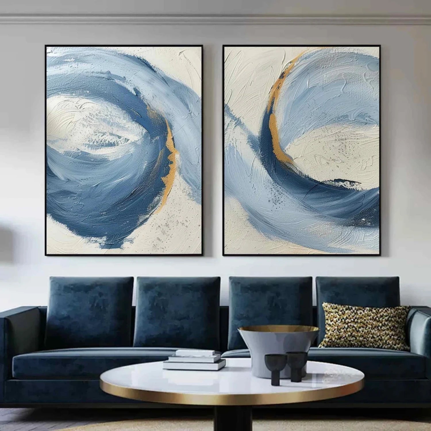 Custom Size Abstract Wall Art Set of 2 - Modern Canvas Paintings for Living Room & Bedroom Decor #AB 414