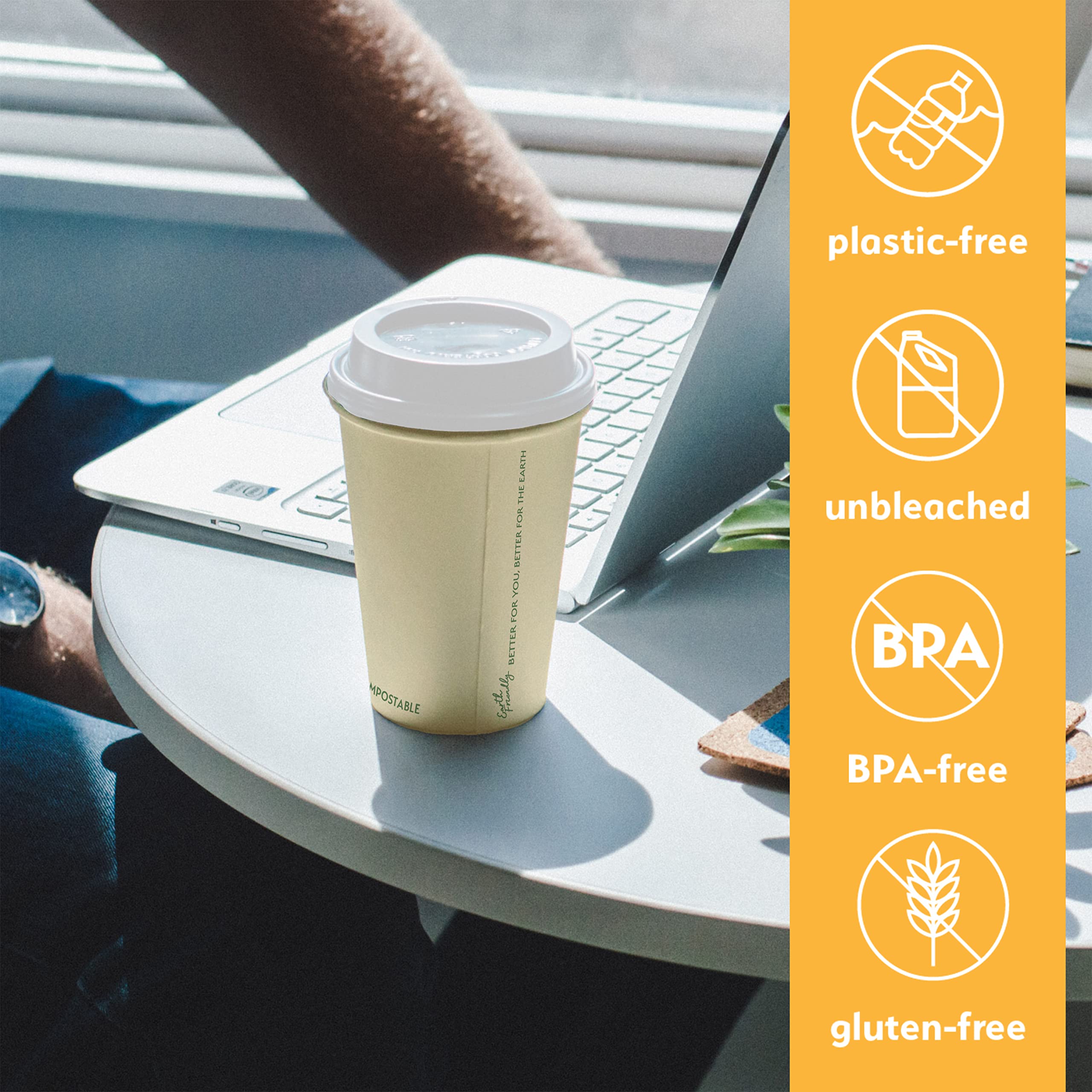 Eco-Friendly 12oz Compostable Coffee Cups with Lids - 80 Pack | Unbleached Bamboo Fiber Paper Cups & Compostable Lids | Sustainable Disposable Coffee Cups for Office, Cafes, and Takeout | by Earth's Natural Alternative