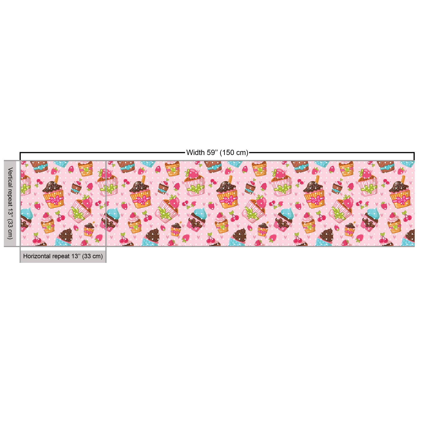 Ambesonne Pink Fabric by The Yard - Kitchen Cupcakes Muffins Strawberries & Cherries Food Print - Decorative Upholstery Fabric for Sofa, Curtains, Pillows - 10 Yards Pink Brown - Perfect for Home Decor, DIY Projects & Crafting