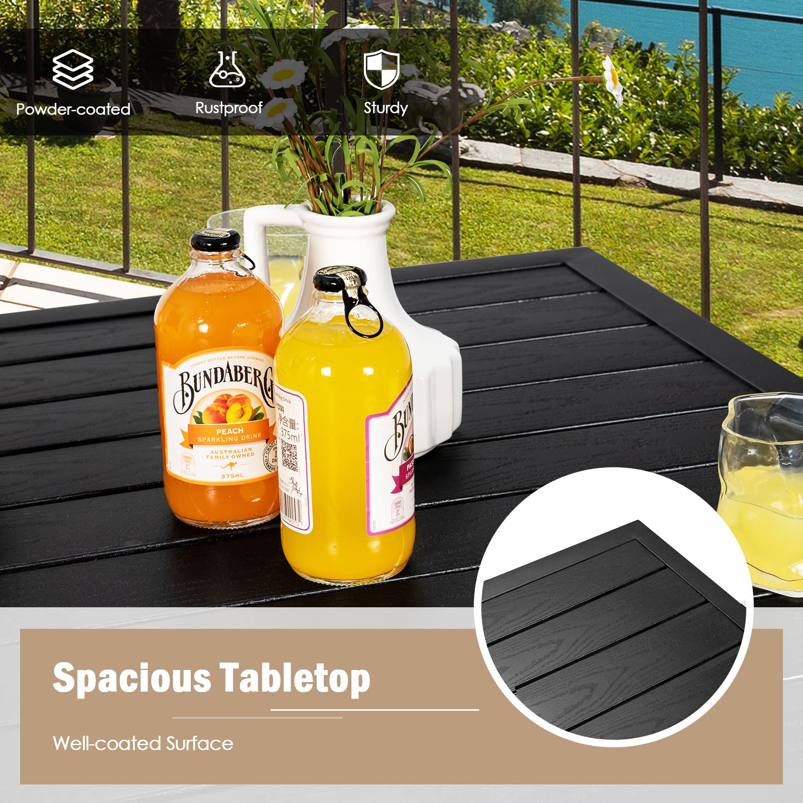Tangkula 32 Inch Outdoor Bar Table - Square Steel Bistro High Top Table with Powder-Coated Tabletop & Solid Metal Frame - Perfect for Backyard, Poolside, Garden, Patio, Restaurant, Cafe (Black)