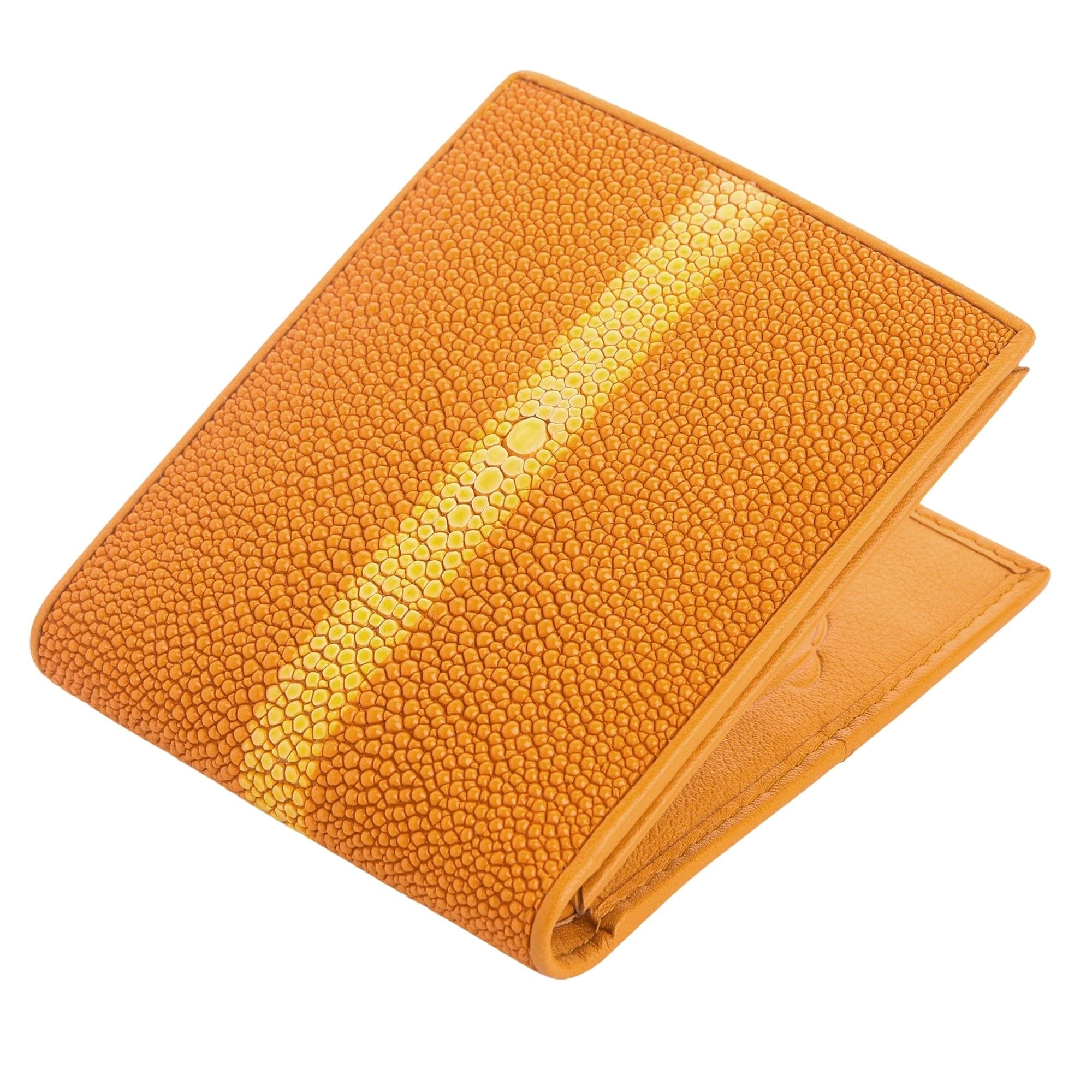 Genuine Orange Stingray Skin Leather Wallet for Men - Slim RFID Blocking Bifold Wallet with Money Clip - Perfect Gift for Dad, Husband, Boyfriend (Business, Travel, Everyday Use)