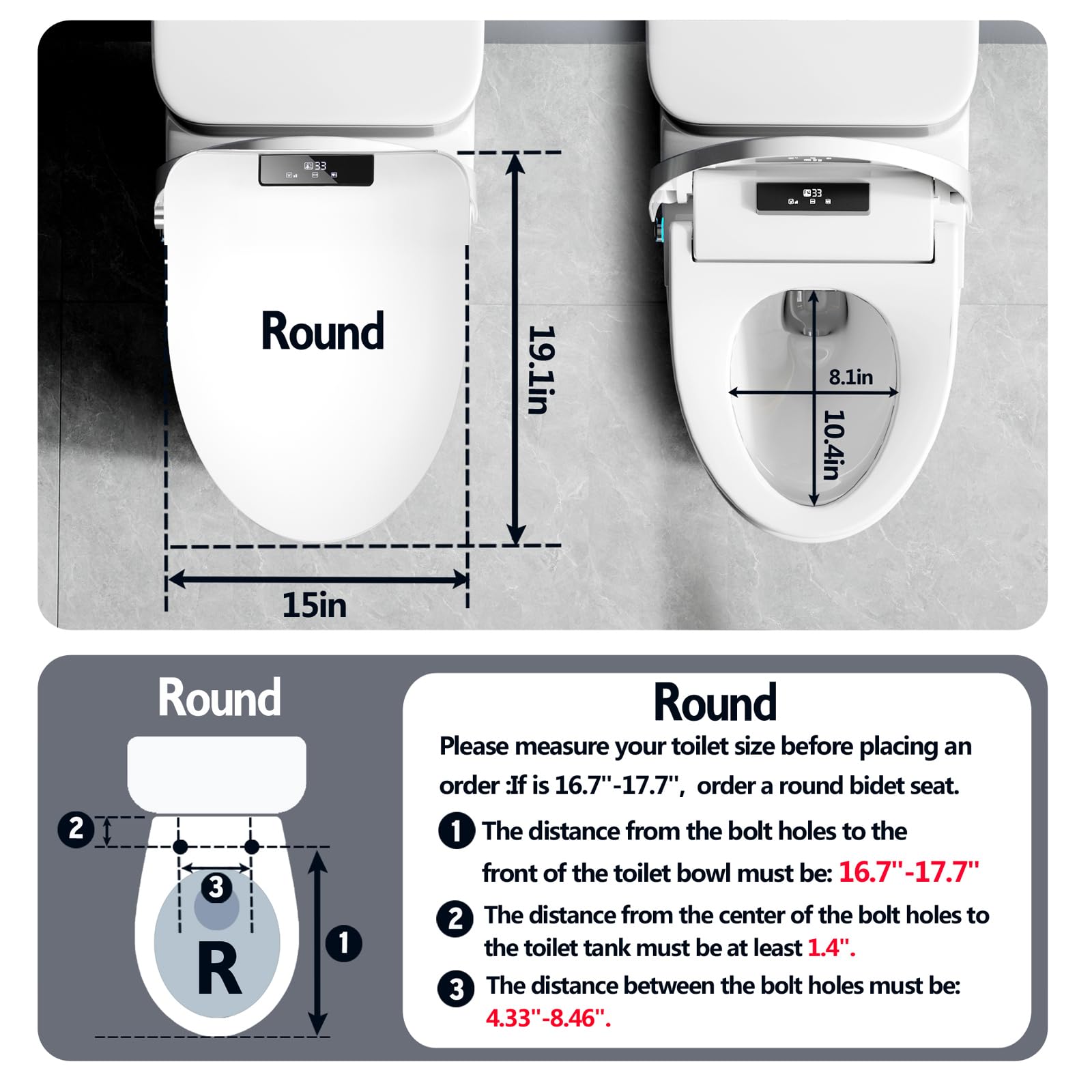 Premium Round Bidet Toilet Seat with Warm Water & Air Dryer - Heated Seat, 5 Spray Modes, Self-Cleaning Nozzle, Night Light & Remote Control - Perfect for Home, Elderly Care & Luxury Bathroom Upgrade