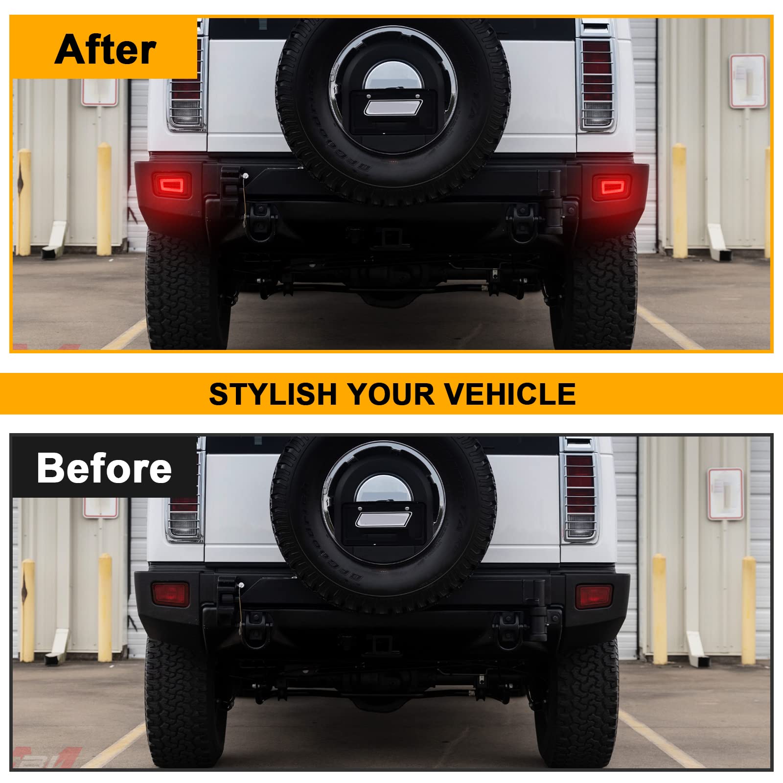 2005-2009 Hummer H2 Rear LED Bumper Fog Lights - 2PC Smoked Lens Brake Tail Lamp Assembly - Direct Replacement for OE 15100039 & 15100038 - Perfect for Off-Roading & Night Driving Safety