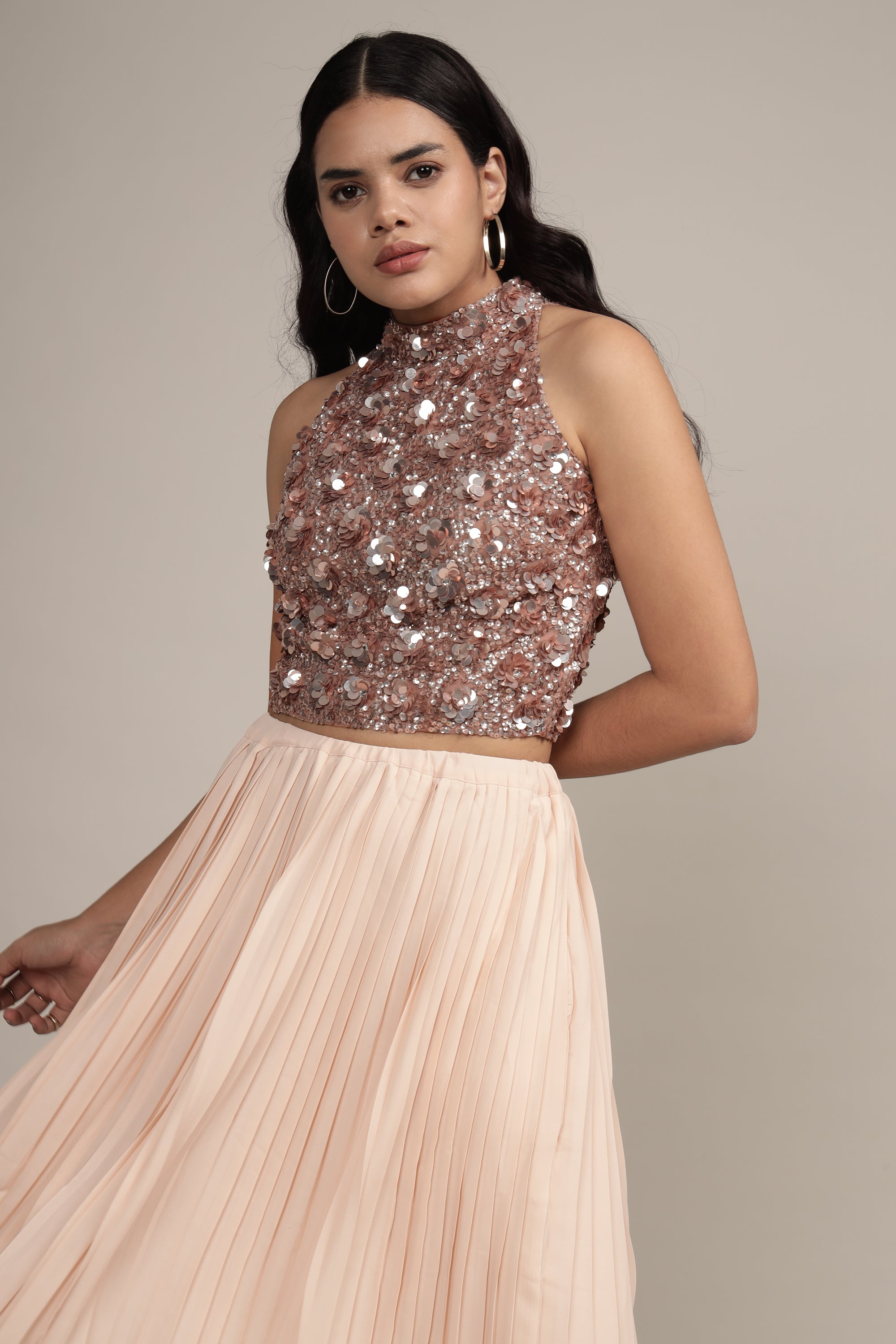 Elegant Mink Sequin Blouse for Women - Glamorous Party Top for Night Out, Club Wear, and Special Occasions