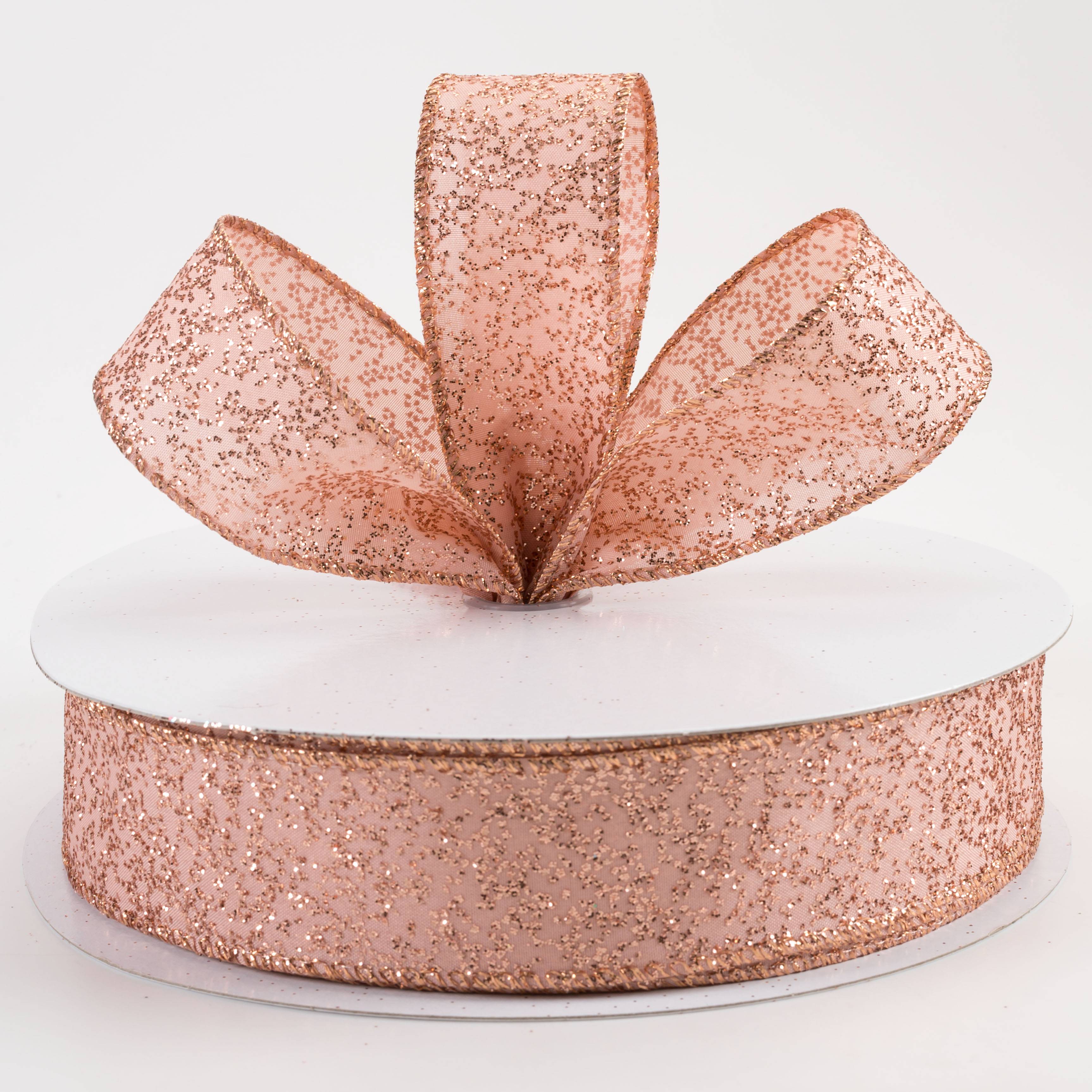 1.5 Inch Mini Glitter Dots Ribbon - Rose Gold (50 Yards) for Gift Wrapping, Scrapbooking, Party Decorations & DIY Crafts