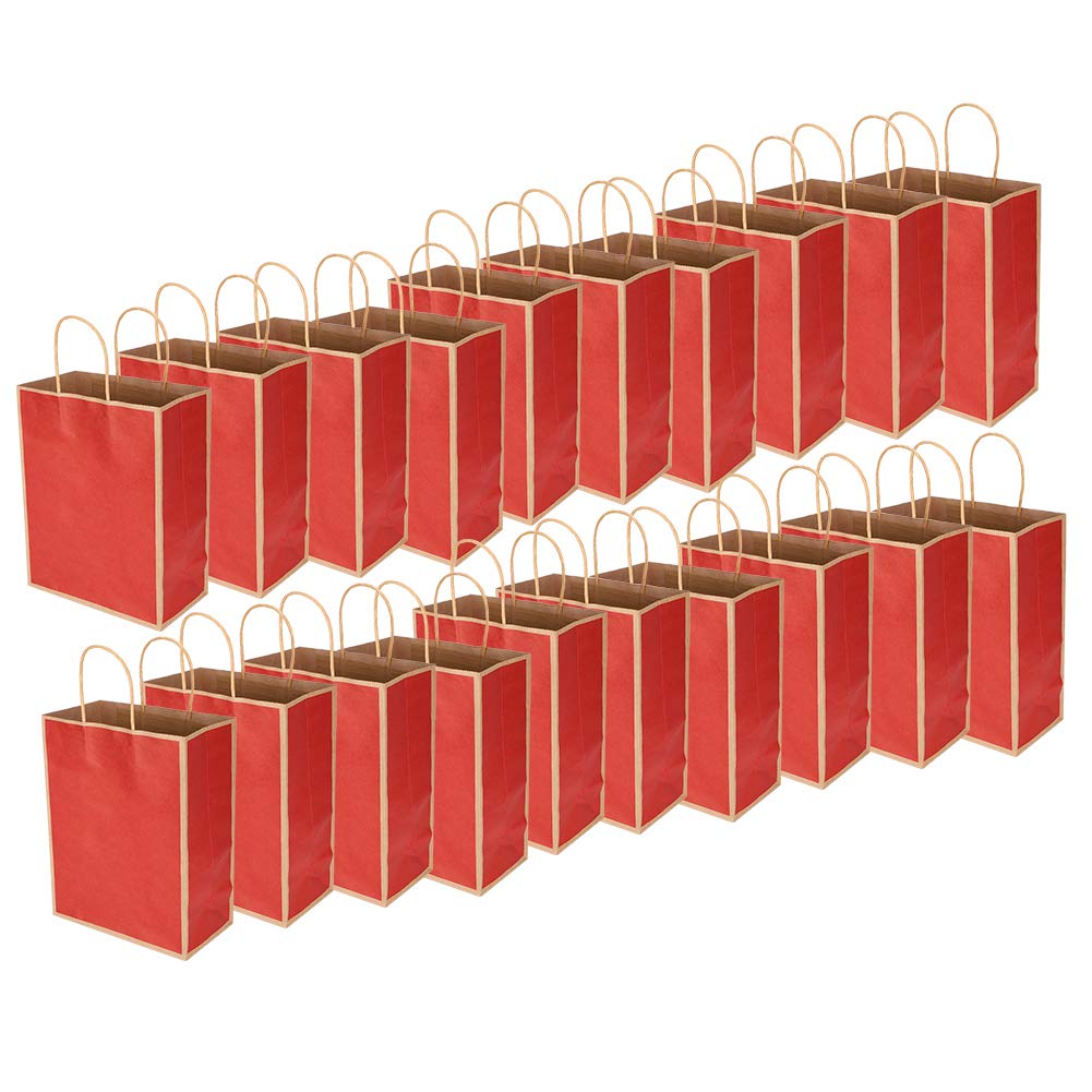 ENZZ 20-Pack Eco-Friendly Kraft Paper Gift Bags with Solid Dark Red Border - Perfect for Clothing, Jewelry & Party Favors | Sustainable & Stylish Packaging for Retail & Events