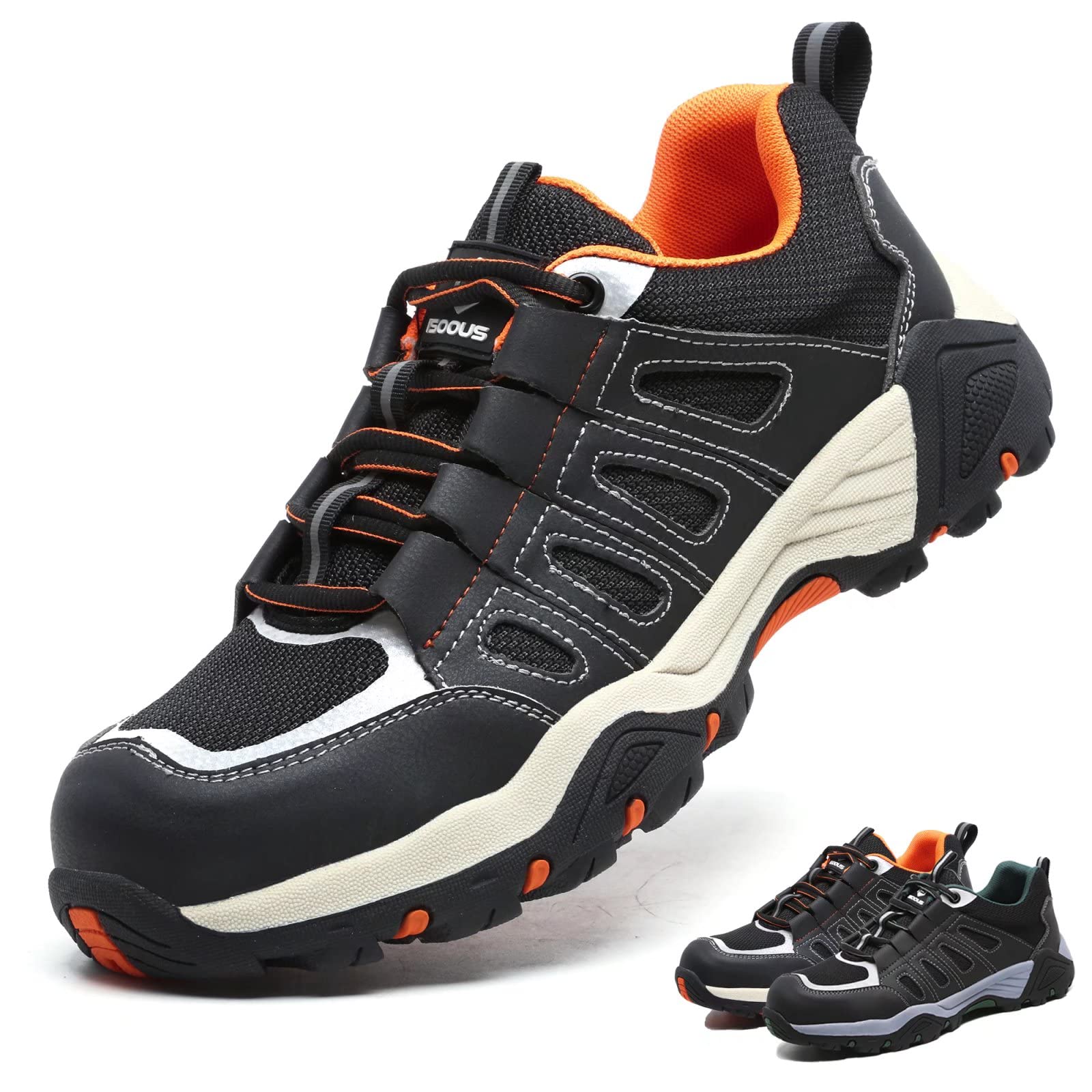 ISOOUS Steel Toe Work Shoes for Men & Women - Lightweight, Slip Resistant Safety Sneakers with Breathable Comfort - Ideal for Construction, Warehouse & Industrial Work