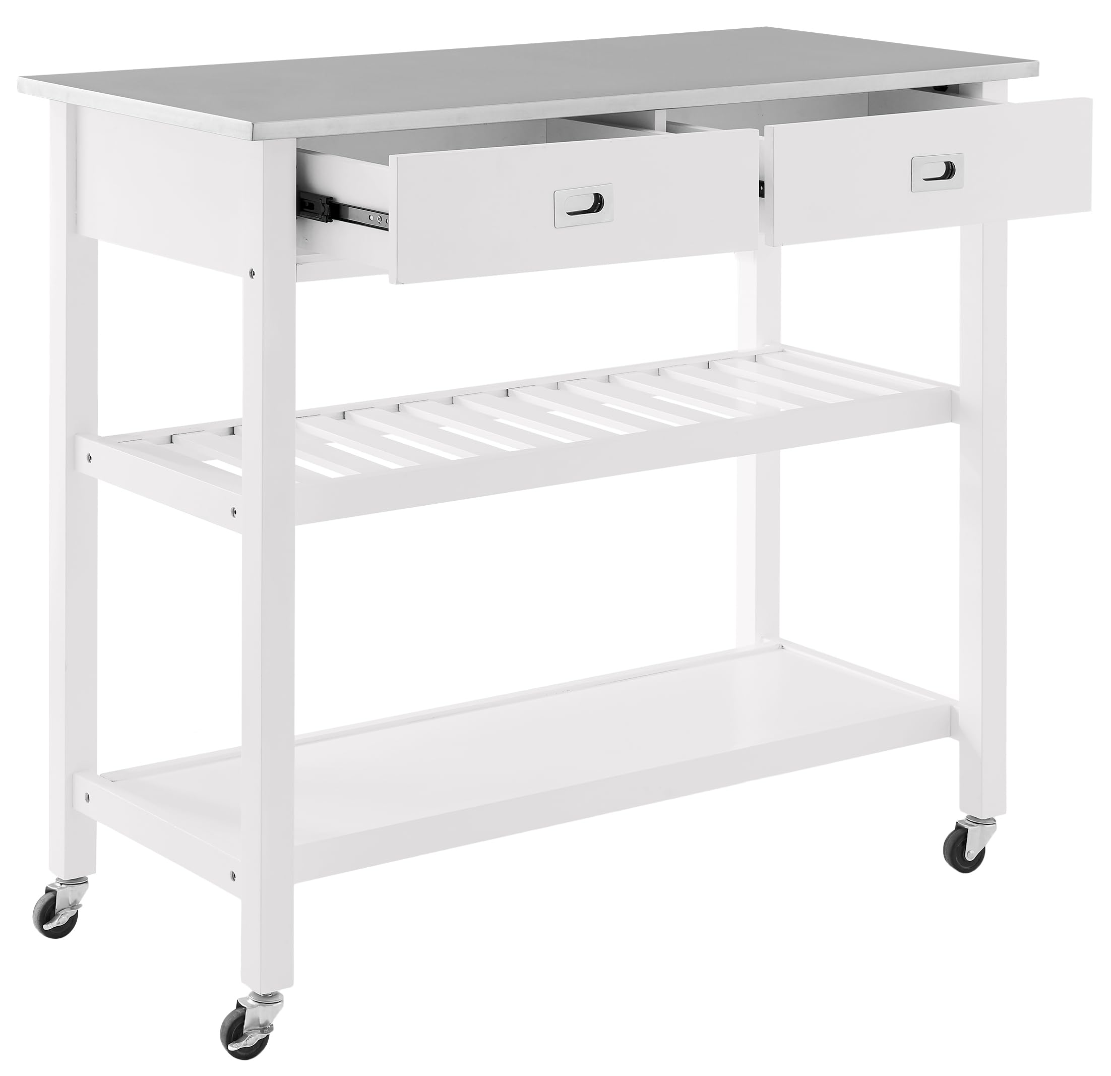 Crosley Chloe Stainless Steel Top Rolling Kitchen Island Cart with Storage - White | Microwave Stand, Wine Rack & Mobile Workstation for Small Kitchens, Apartments & Dining Areas