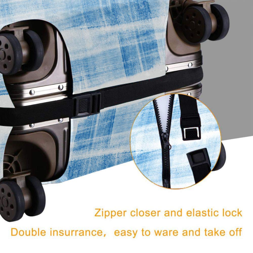Watercolor Travel Luggage Protector Cover - Brush Stroke Doodle Design with Ocean Waves & Gingham Plaid Pattern - Fits 25-28 Inch Suitcases (Jeans Blue) - Perfect for Vacation Trips, Airplane Travel & Suitcase Protection