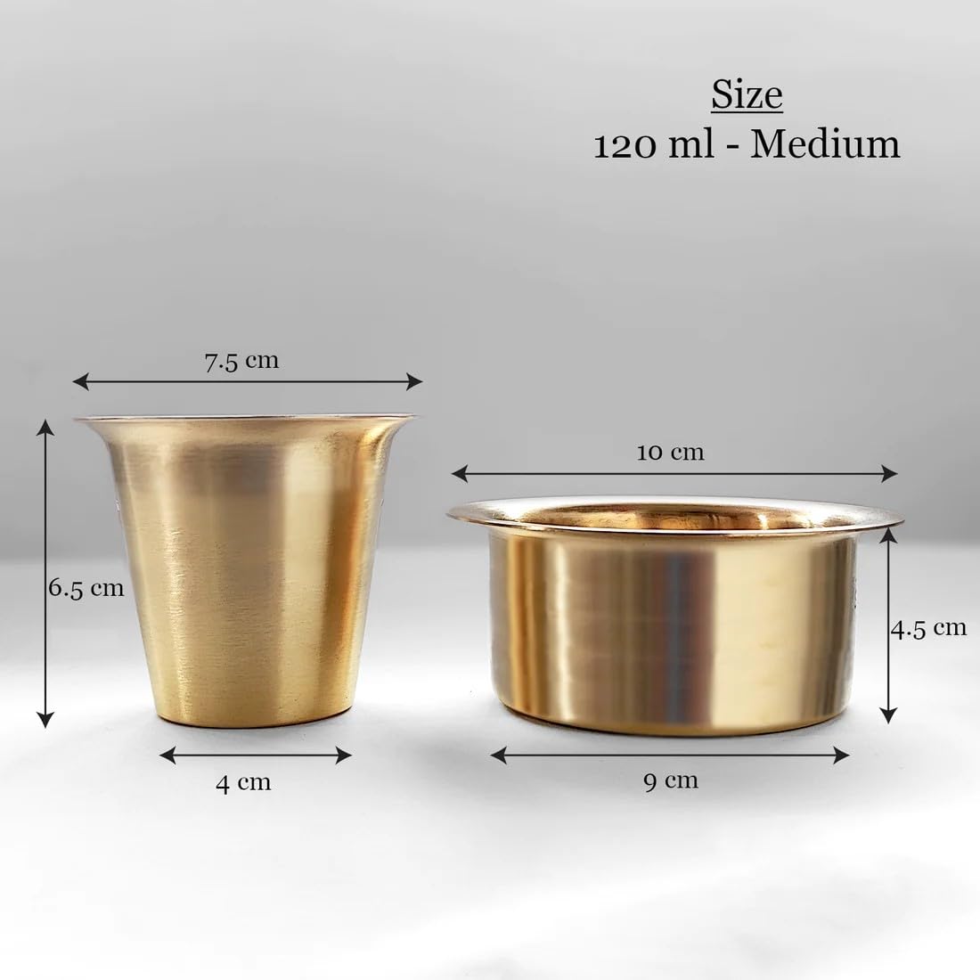 KC Brass Dabara Set - Traditional South Indian Coffee & Tea Glass Tumbler (120ml Capacity) for Authentic Filter Coffee Experience at Home | Handcrafted Brassware for Indian Tea Ceremony & Daily Use