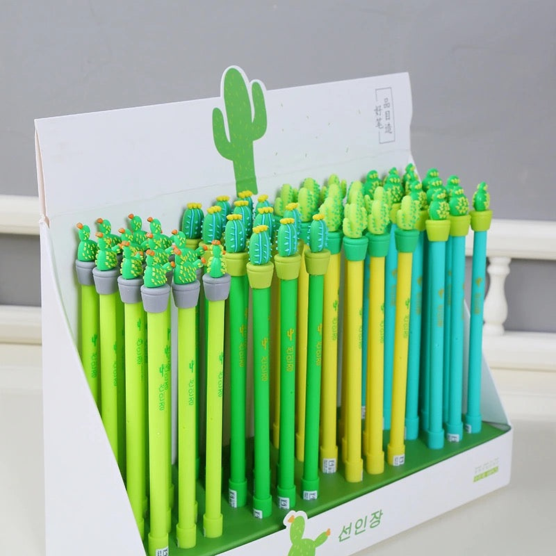 0.5mm Black Ink Cactus Garden Gel Pen - Smooth Writing for School, Office & Journaling