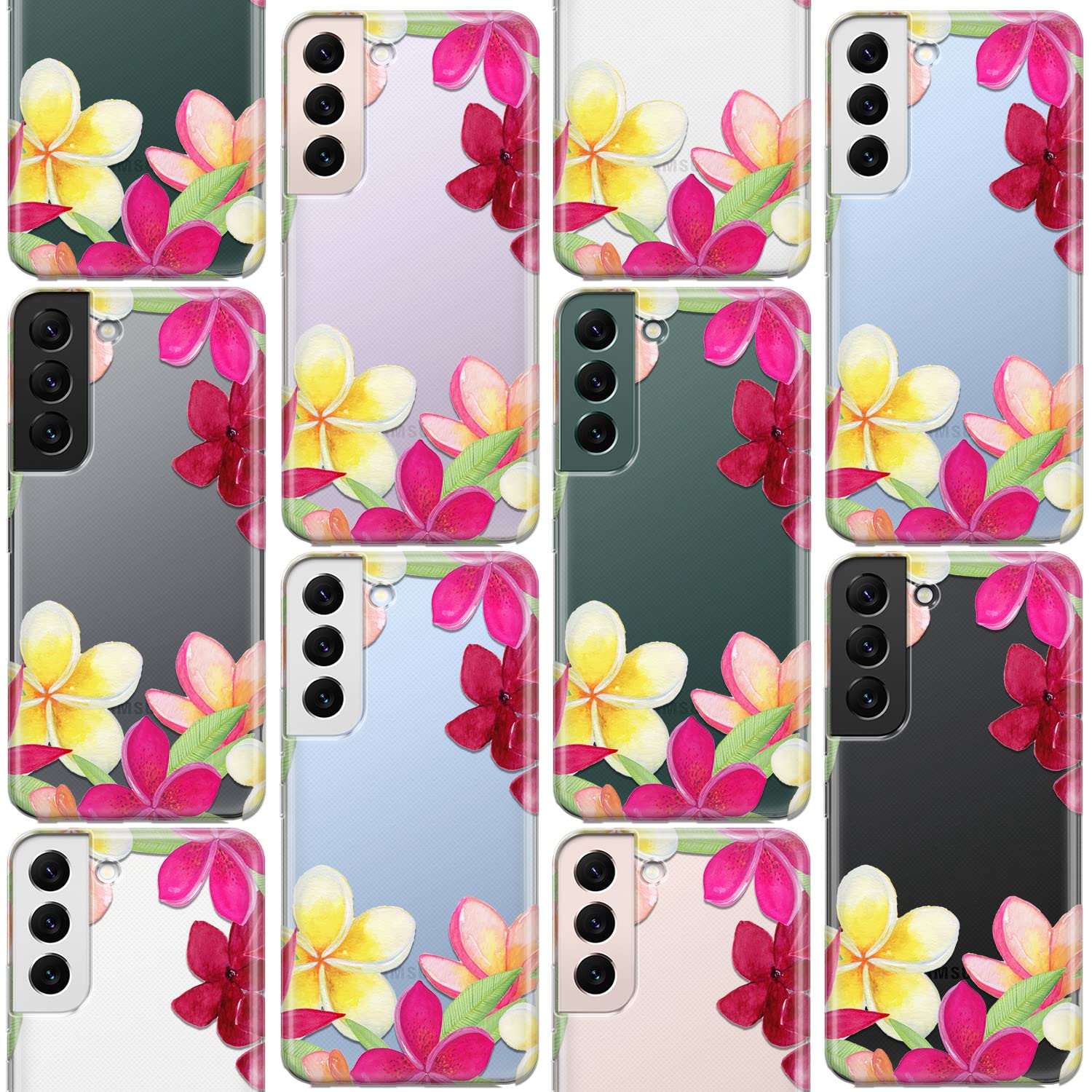 Samsung Galaxy S24 S23 Ultra S22 Plus S21 FE 5G S20 Note 20 10 Phone Case - Clear Silicone TPU Protective Cover with Tropical Hawaiian Floral Plumeria Design | Shockproof & Flexible for Everyday Use, Travel & Outdoor Activities