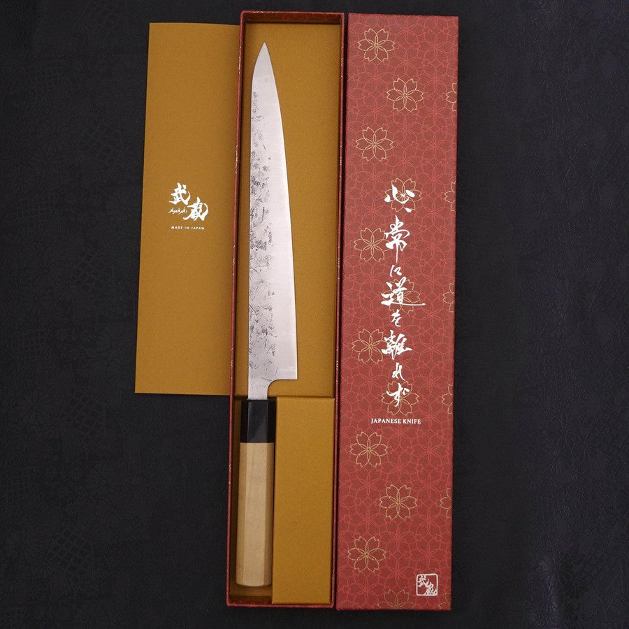 Premium Sujihiki Japanese Slicing Knife 240mm - SLD Steel, Nashiji Washi Buffalo Handle - Perfect for Sushi, Sashimi & Meat Cutting - Magnolia Wood Chef Knife for Professional & Home Kitchens
