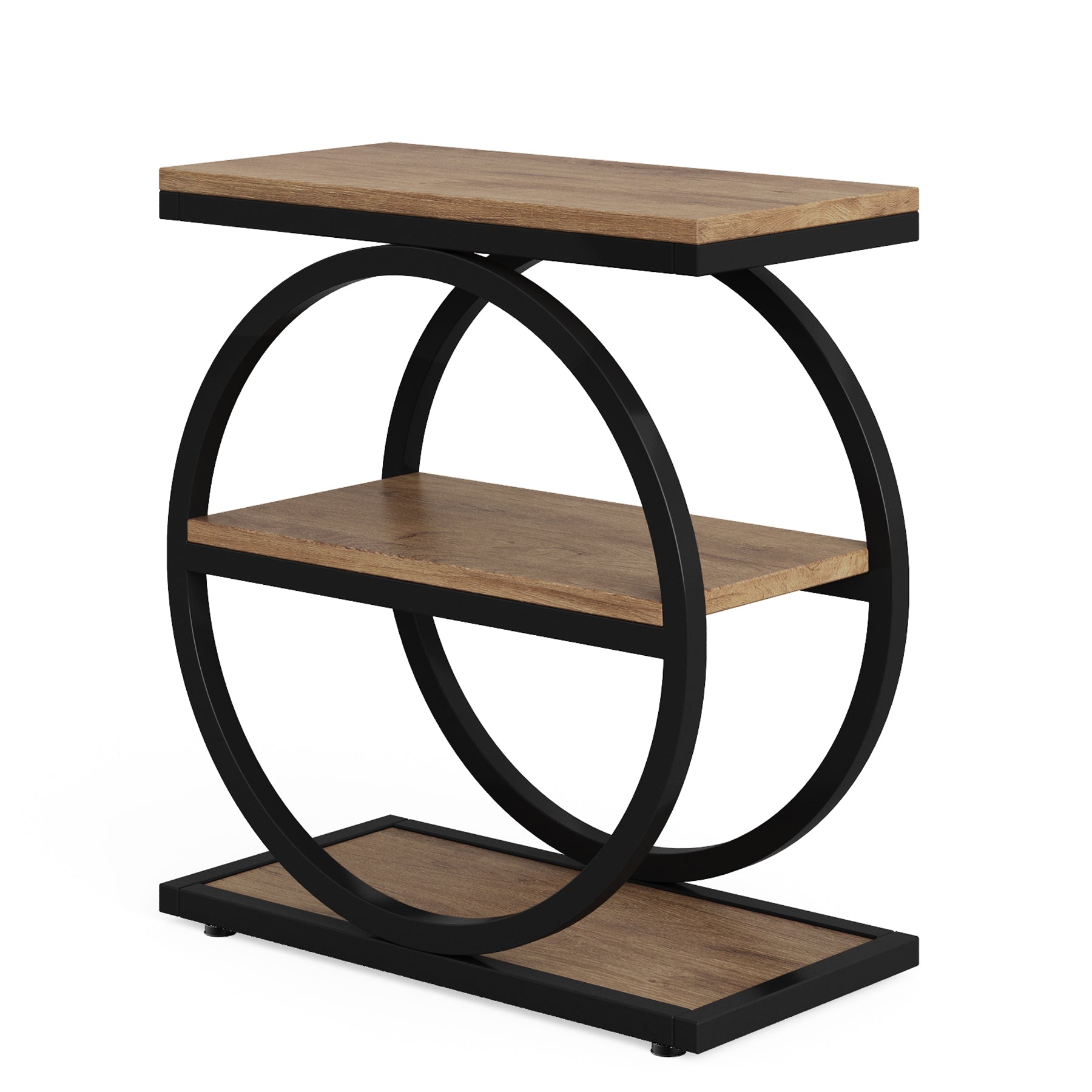 3 Tier End Table with Round Metal Frame - Industrial Style Sofa Side Table for Living Room, Bedroom & Office - Sturdy & Space-Saving Home Decor