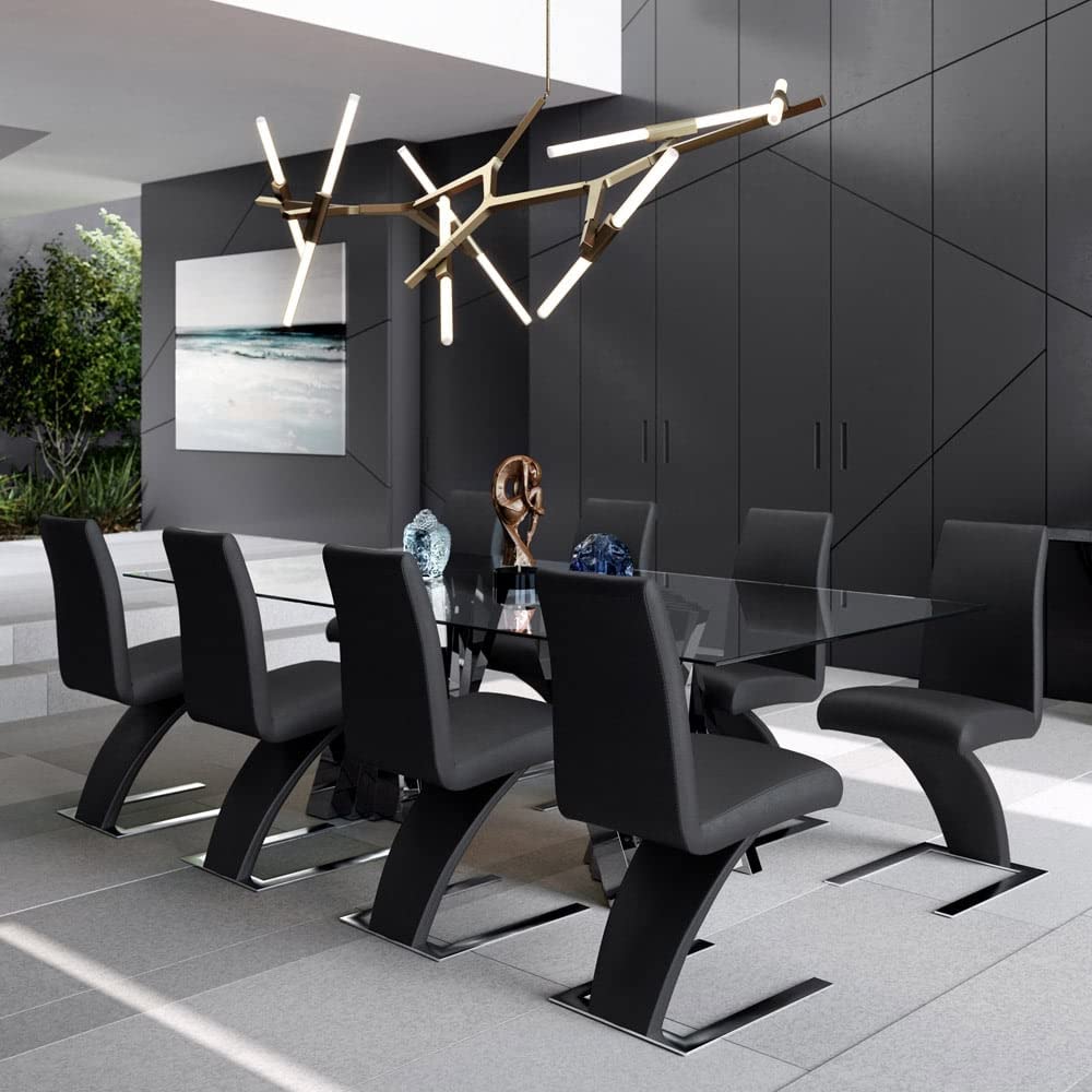 Modern Mesa Dining Chair - Black Leatherette Upholstery with Stainless Steel Frame - Contemporary Kitchen & Dining Room Furniture for Home & Restaurant Use