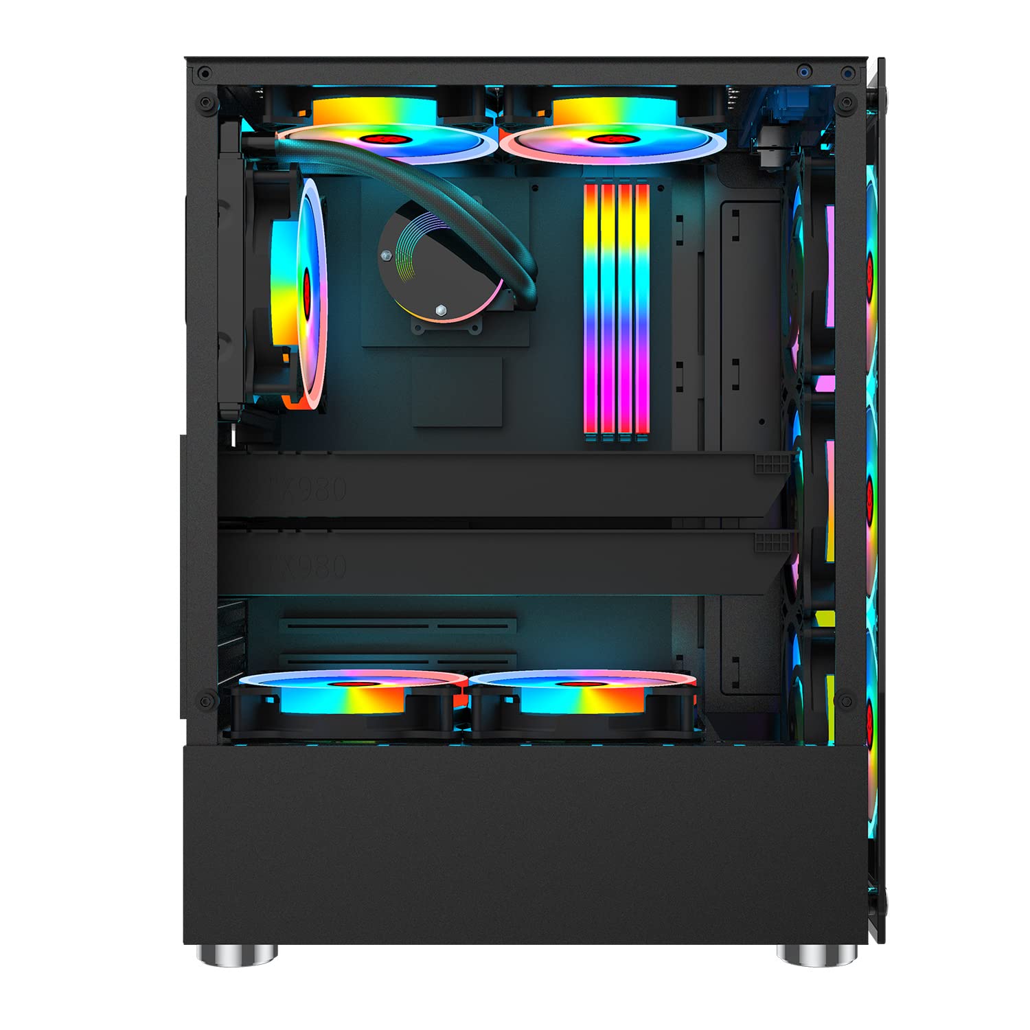 ATX Mid Tower PC Gaming Case with 6 x 120mm ARGB Fans & Tempered Glass Panel - USB 3.0/2.0 & Audio Ports - Perfect for Gaming Rigs & High-Performance PC Builds