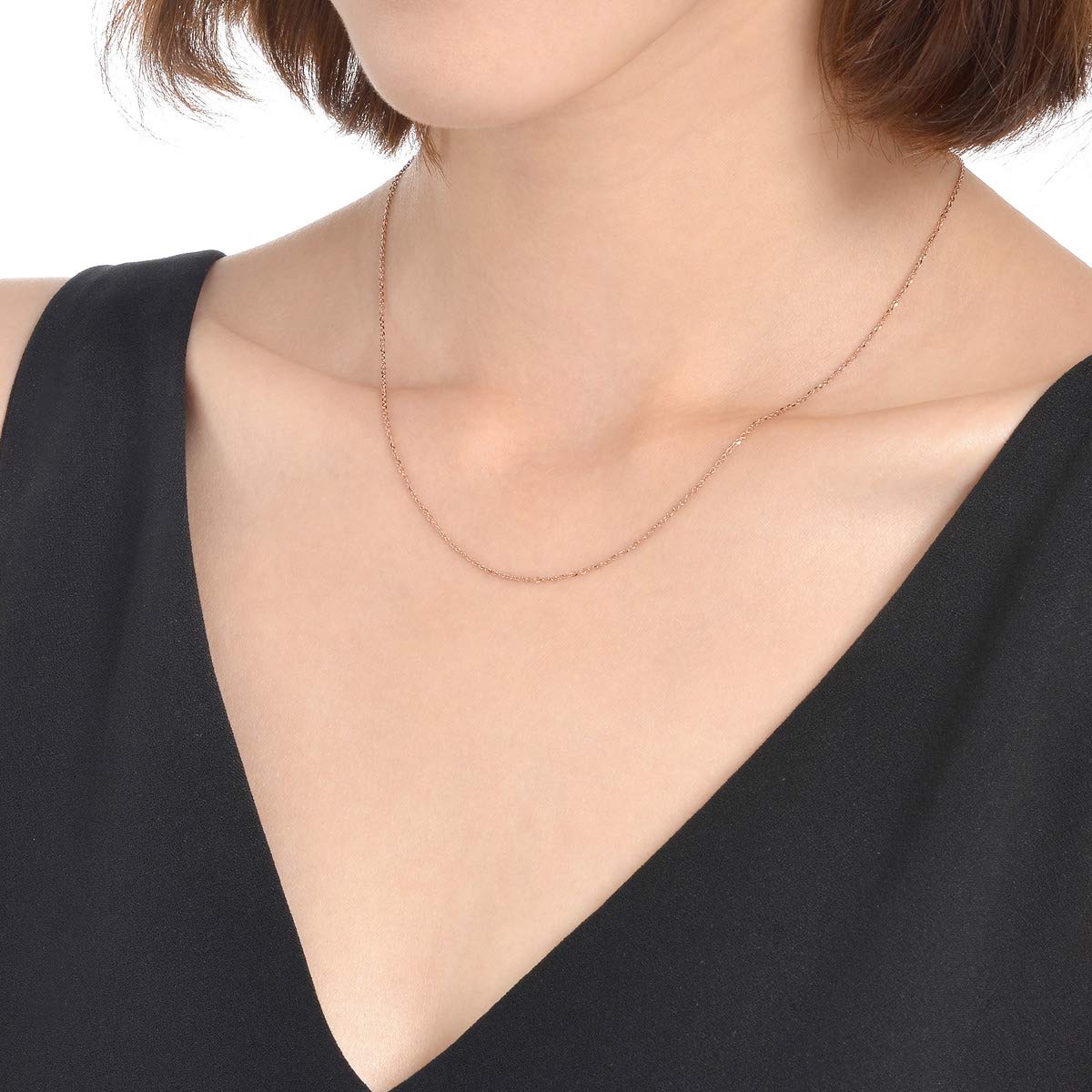 14K Solid Gold Cable Chain Necklace - 1mm Diamond Cut Adjustable Link Chain (16