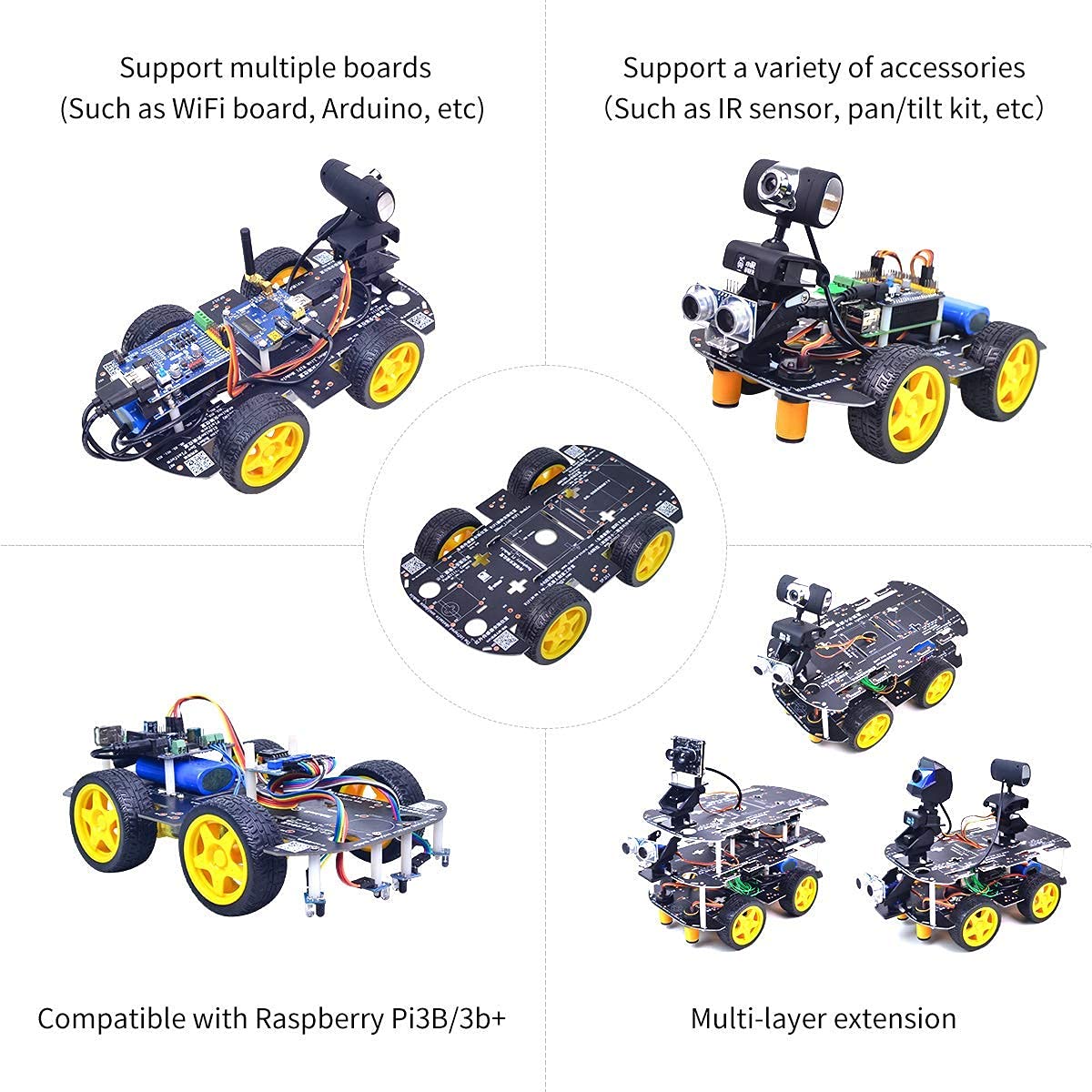 Smart Robot Car Chassis Kit with 4 TT Motors - DIY Learning Kit Compatible with UNO R3, Mega 2560, Raspberry Pi & Jetson Nano | Perfect for STEM Education, Robotics Projects & AI Programming