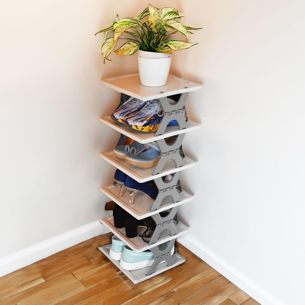 Foldable 6-Tier Shoe Rack Organizer for Closet & Entryway | Space-Saving Shoe Storage Shelf with Easy Assembly | Multi-Purpose Home Organization Solution for Shoes, Bags & Accessories | Perfect for Apartments, Dorms & Small Spaces | Grey
