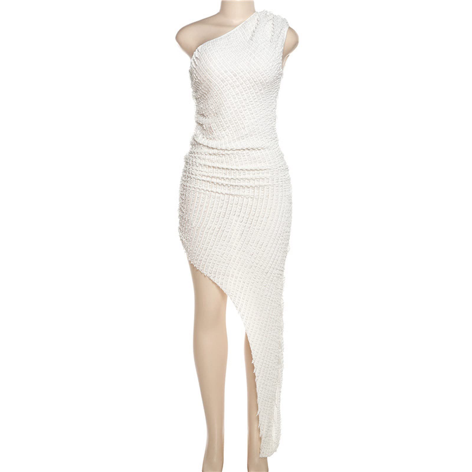 Sexy White One Shoulder Bodycon Dress for Women - Backless Sleeveless Cocktail Dress with High Slit & Slim Fit | Perfect for Night Out, Party, Date Night and Special Occasions