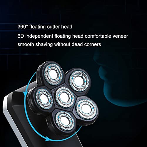 6-in-1 Rechargeable Electric Razor for Men with LCD Display & 6 Floating Heads - Wet/Dry Shaver for Bald Head & Full Beard Grooming Kit - Perfect for Travel, Home & Office Use