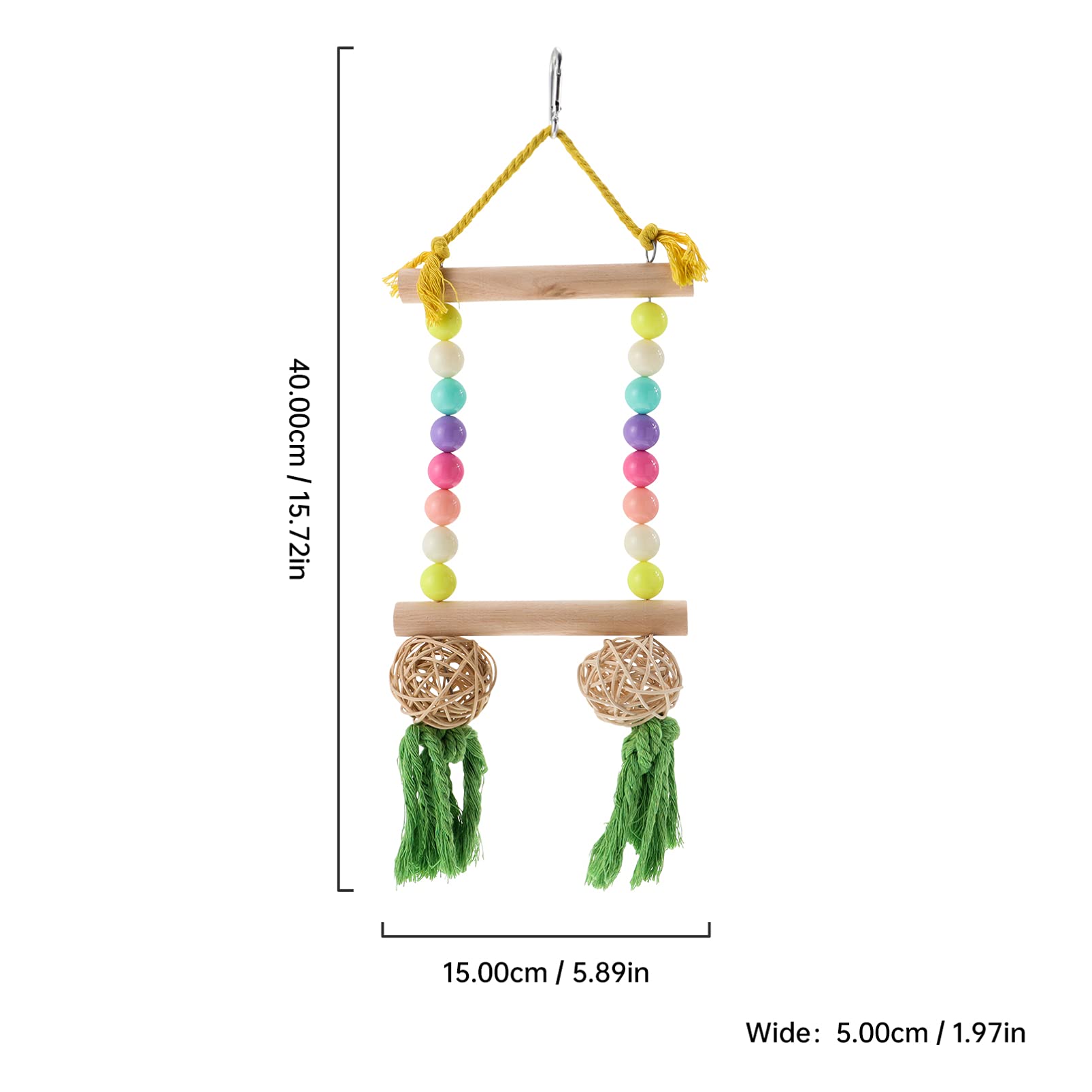 Balacoo 1pc Parrot Swing & Stand Toy - Wooden Perch with Acrylic Beads for Climbing, Grinding & Play - Perfect for Bird Cages, Playstands & Hammocks - Great for Parrot Exercise & Entertainment