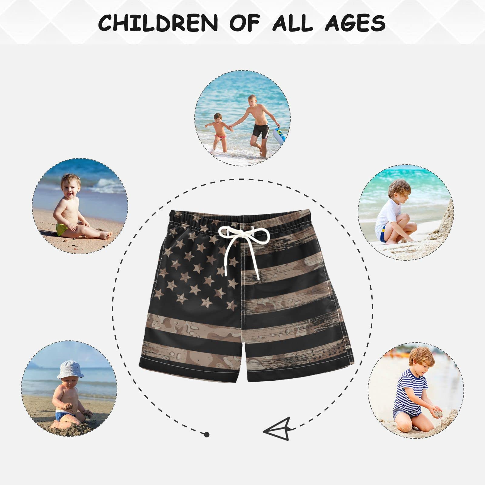 Senya Boys Swim Trunks - USA Flag & Desert Camo Beach Board Shorts for Kids & Toddlers | Quick-Dry Swimwear for Pool, Beach & Summer Activities
