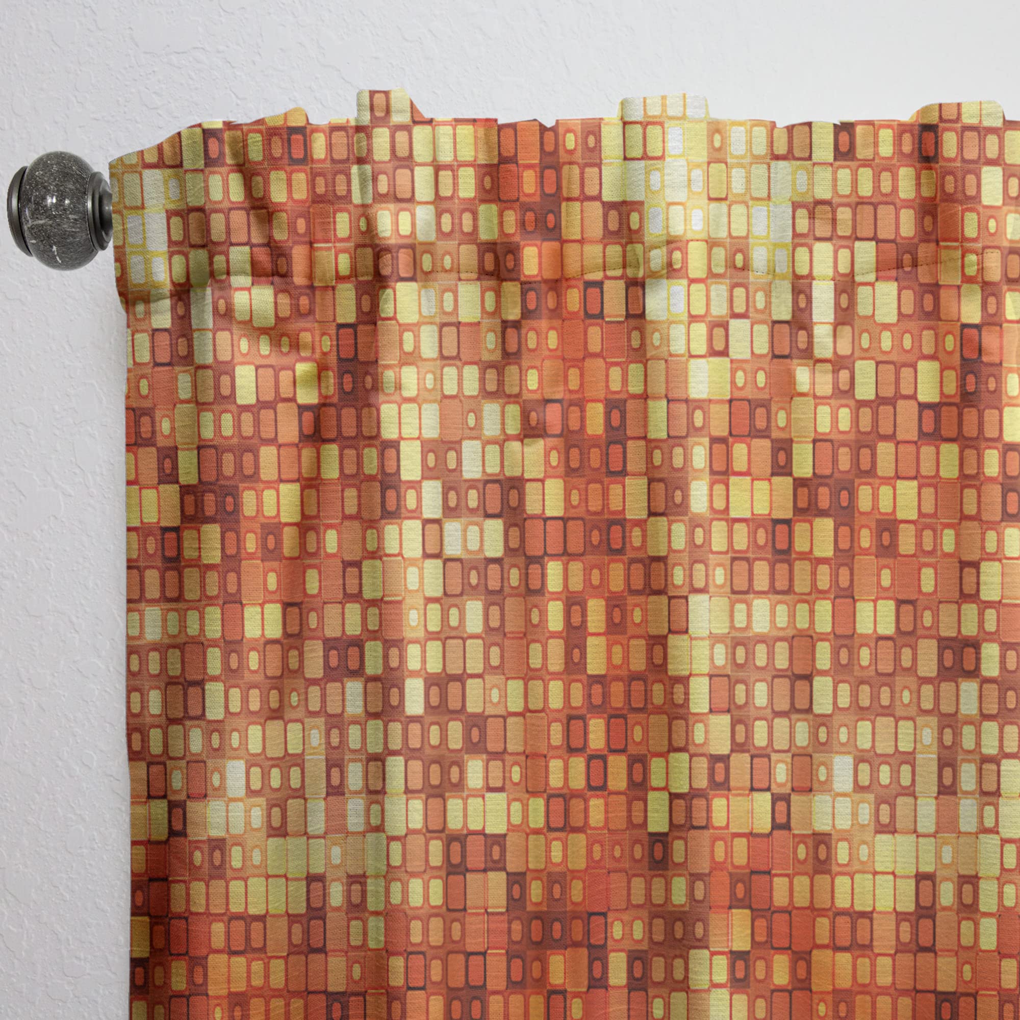 DesignQ Gold Square Abstract Thermal Insulated Curtains - Single Panel 52x120 - Elegant Drapes for Bedroom & Living Room - Perfect for Home Decor, Privacy & Light Control