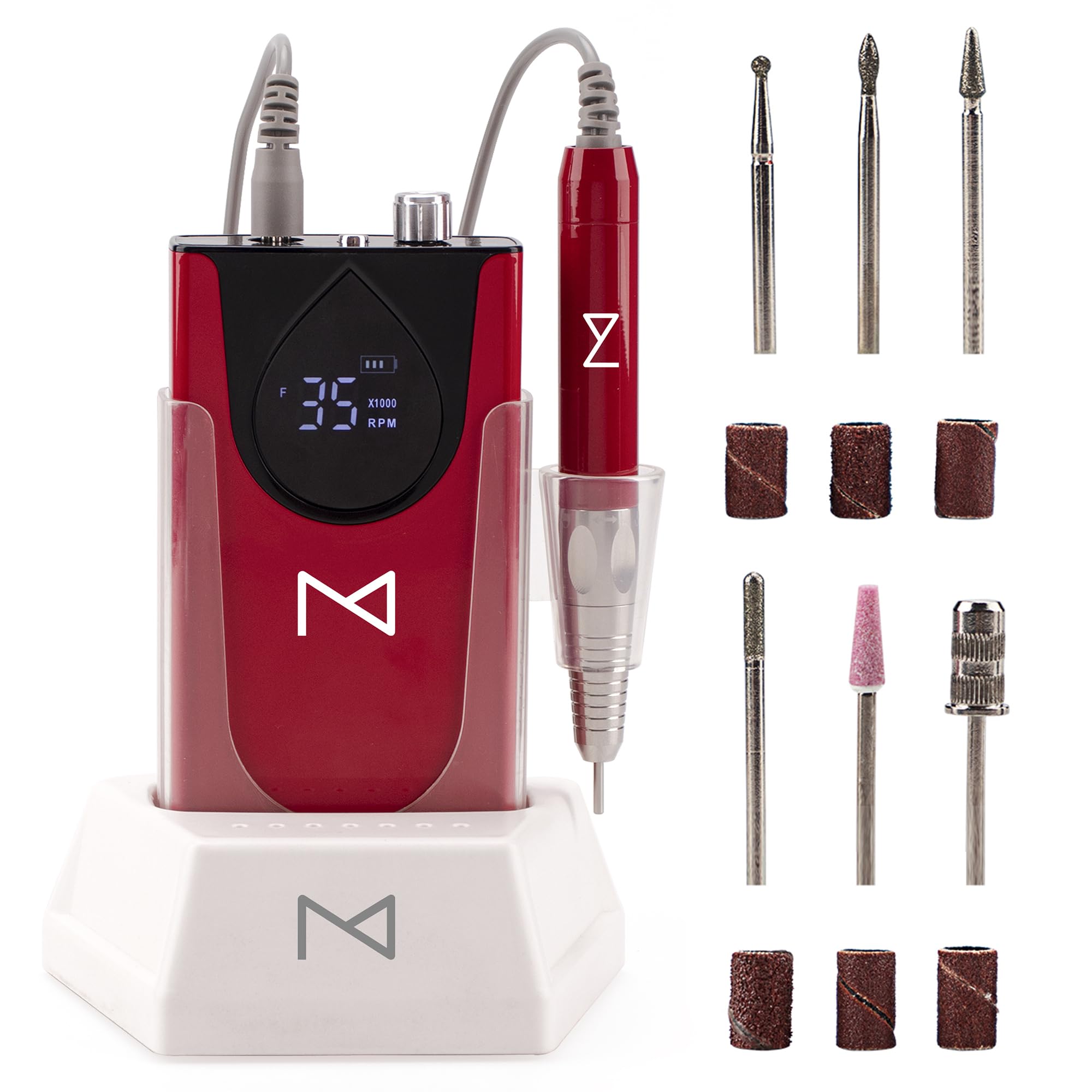 Professional Nail Drill Machine - 2-in-1 Cordless Electric Nail File with Brushless Motor, 35000 RPM, Aluminum Alloy Casing & HD Display - Perfect for Salon, Home & DIY Manicure/Pedicure (Red)