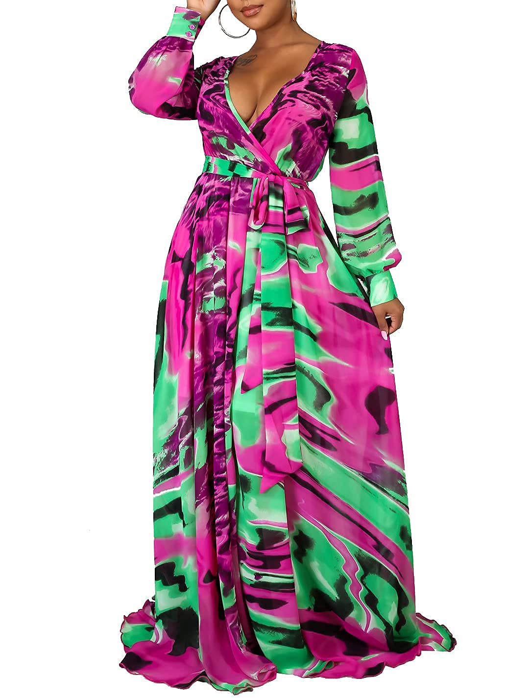 JTNFairy Women's Floral Print Long Maxi Dress - Plus Size Casual & Party Outfits - Perfect for Beach Vacations, Summer Weddings & Date Nights