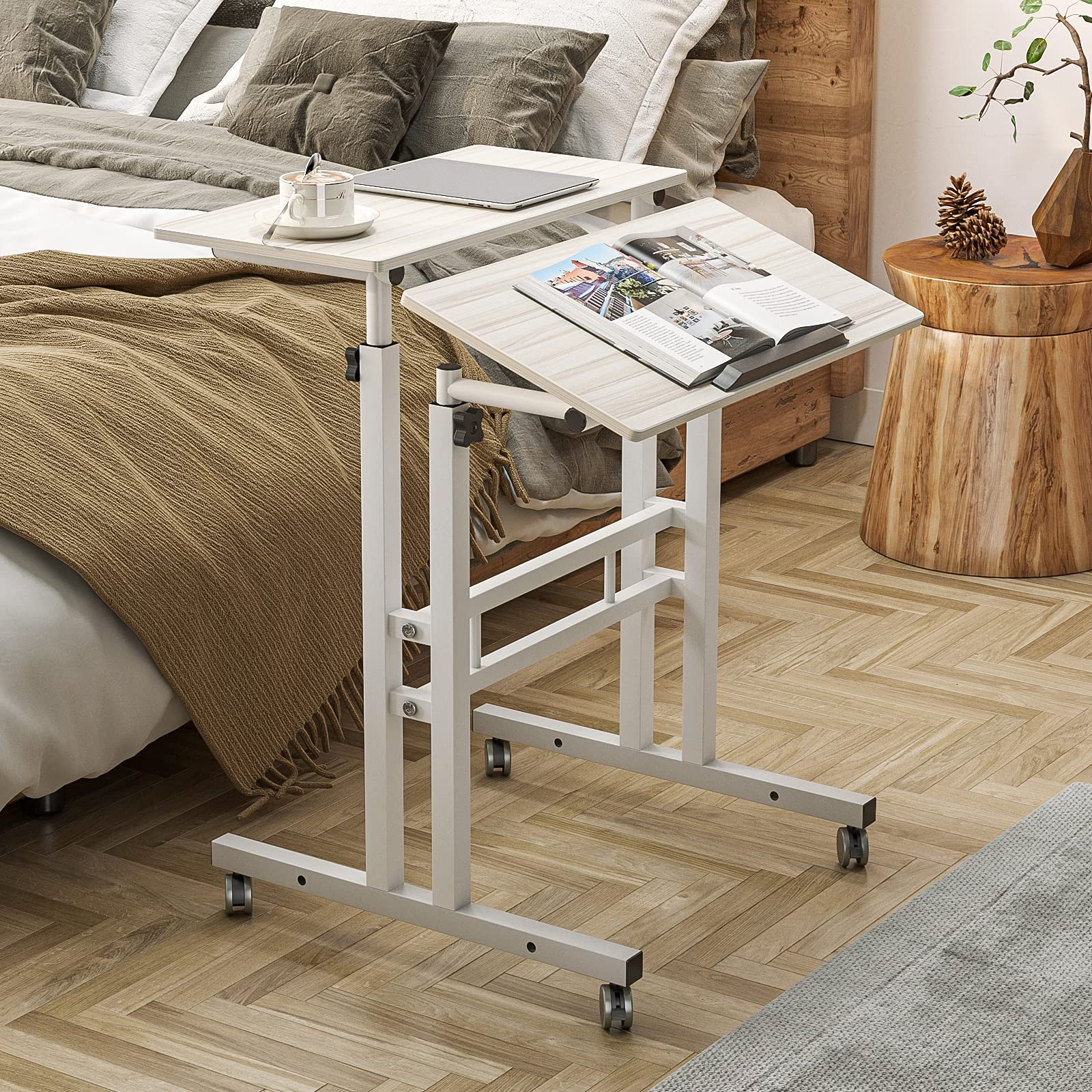 Adjustable Mobile Standing Desk with Wheels - Maple 101-MP for Home & Office Workspace