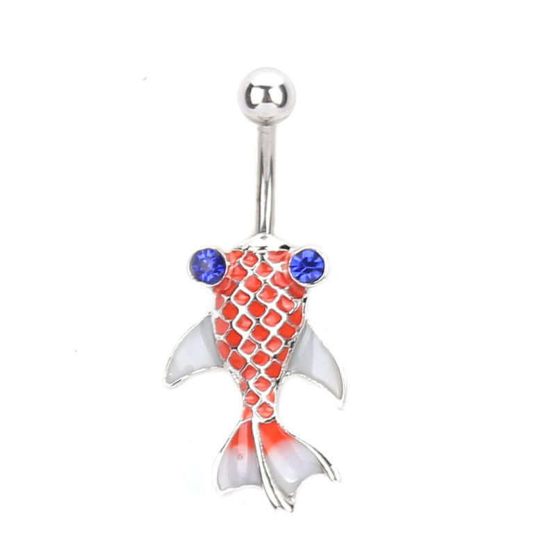 14G Koi Fish Goldfish Belly Button Rings - Colorful Enamel Body Jewelry for Women | Perfect for Piercing, Beach Wear, and Summer Fashion Accessories