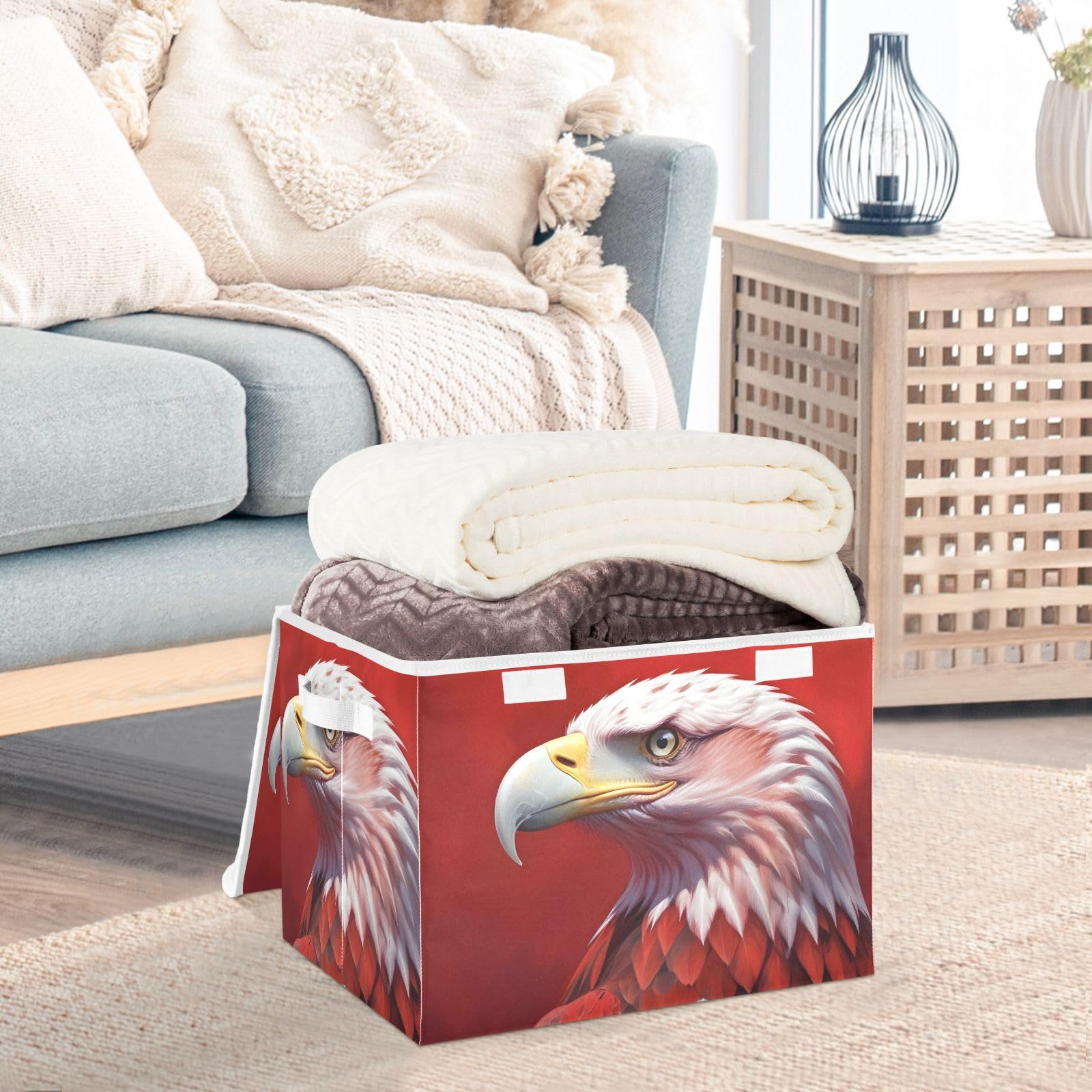 Collapsible Fabric Storage Bins with Handles - 16.5×12.6×11.8 Inch Red White Owl Pattern Lidded Cube for Home, Bedroom, Closet & Office Organization | Perfect for Toy Storage, Seasonal Decor & Small Space Solutions