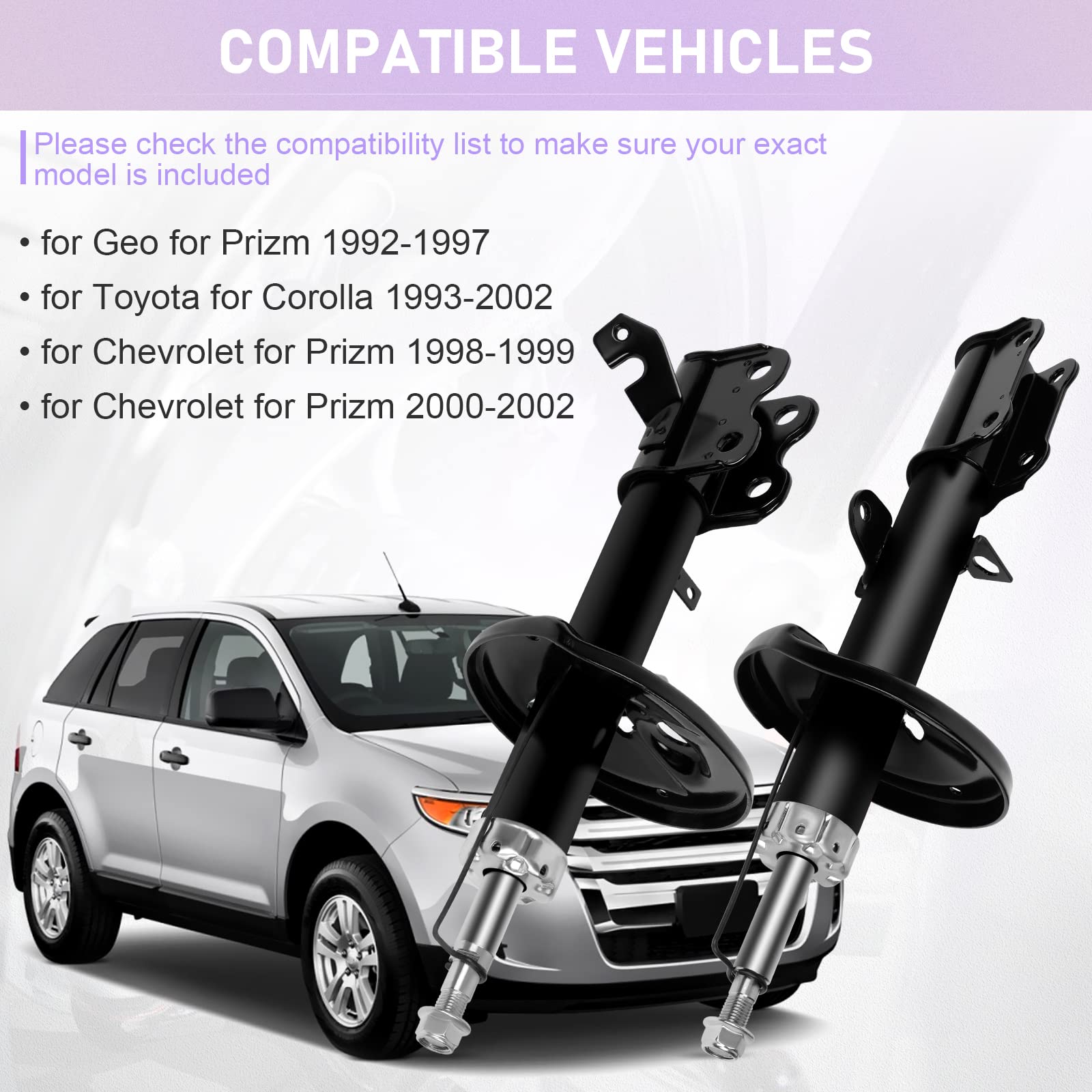 4-Piece Front & Rear Shock Absorber Set - Compatible with Toyota Corolla 1993-2002 & Geo Prizm 1992-2002 - Replacement Parts #333236 & #333237 - Smooth Ride & Enhanced Stability for Daily Commuting & Road Trips